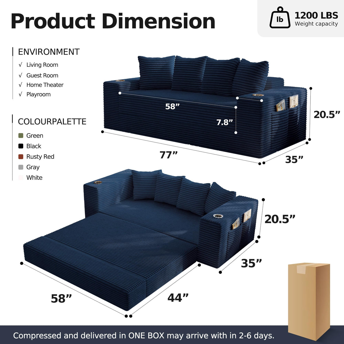78.8'' Futon Sofa Bed, Boneless Couches for Living Room