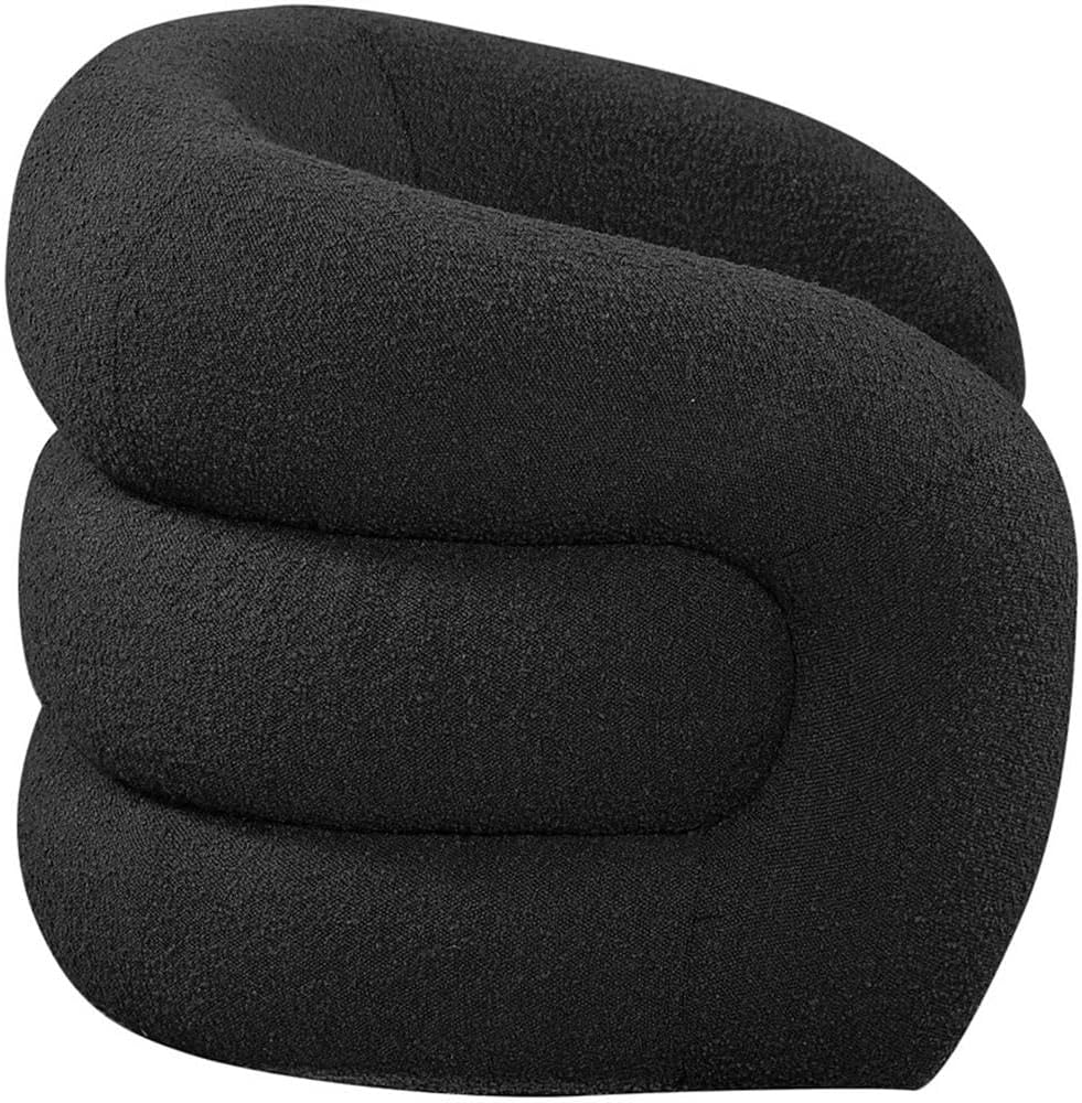 BOWERY HILL Contemporary Black Boucle Fabric Swivel Accent Chair