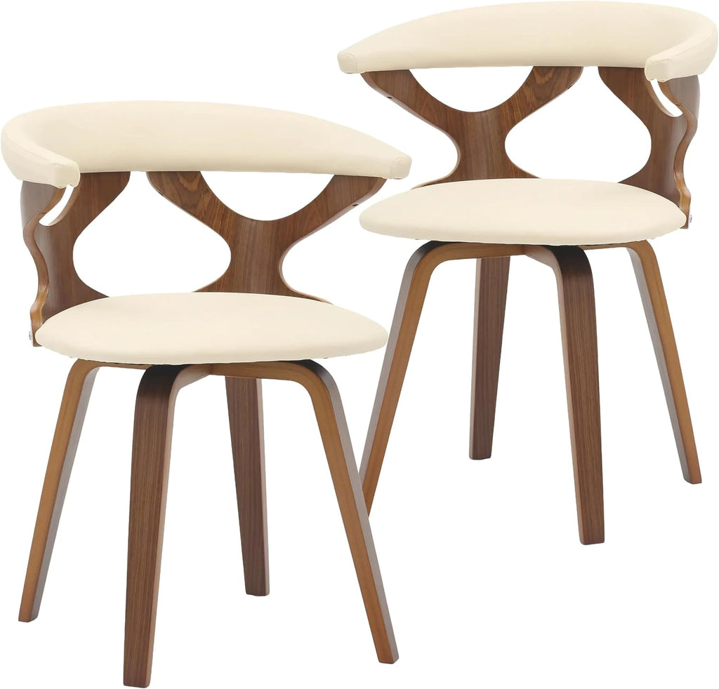 LeisureMod Klyne Leather Dining Chair with Poplar Wood Frame – Mid-Century Wooden