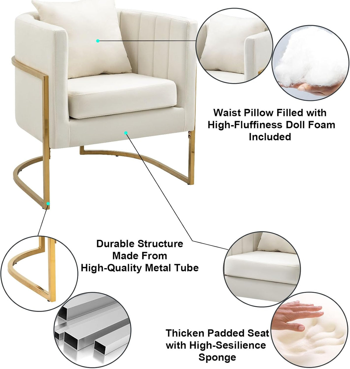 Velvet Barrel Accent Chair with Pillow