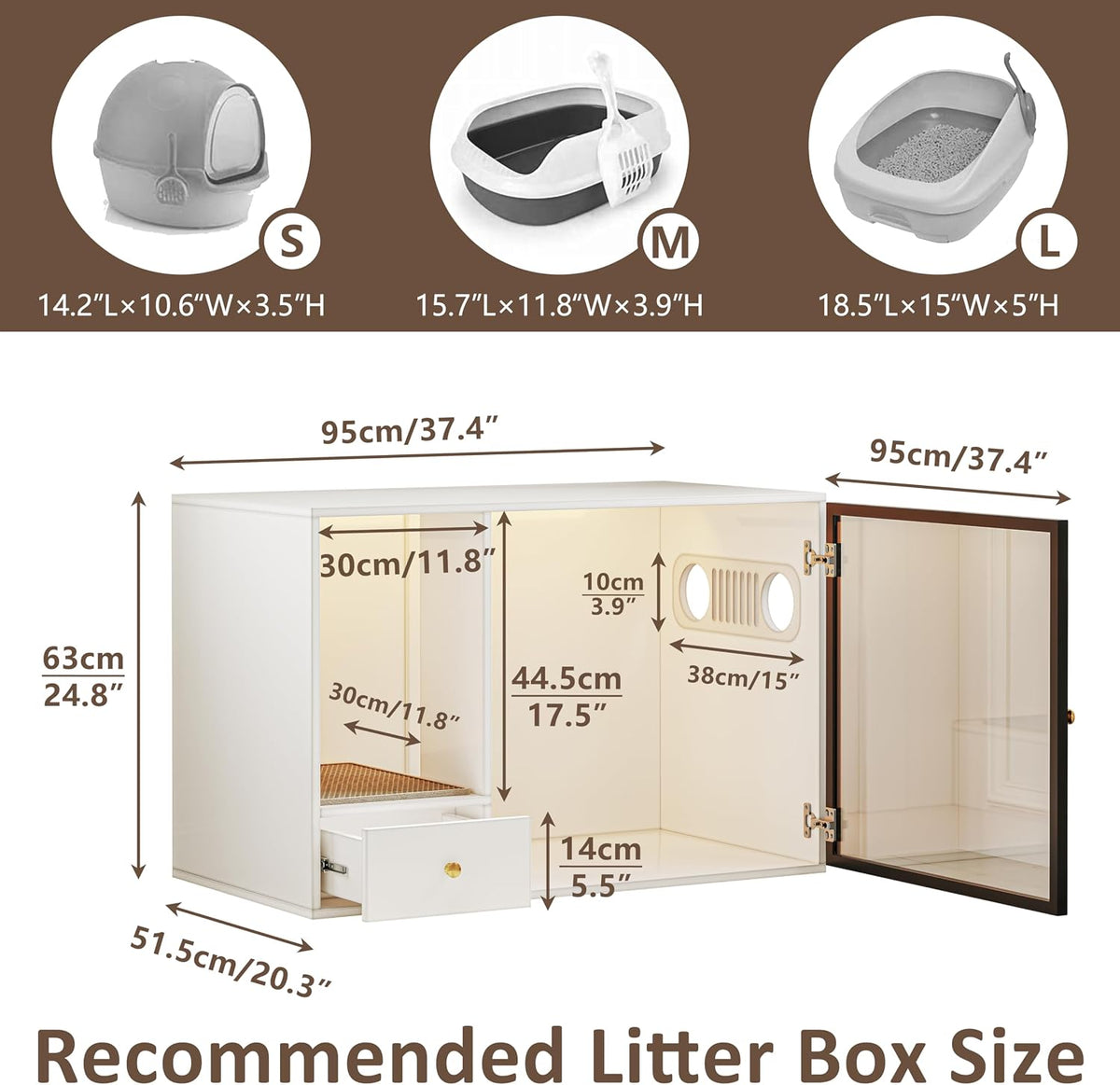 Cat Litter Box Enclosure Furniture Style, 37.4'' W, White