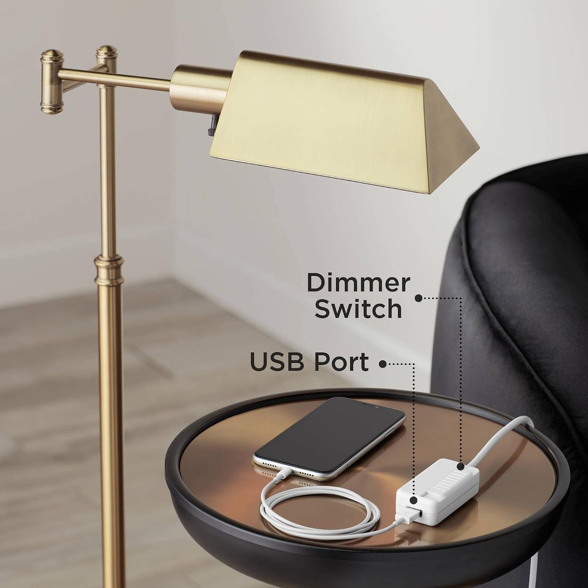 Oak River Dark Rust and Amber Mica Arc 66 1/2" Tall Floor Lamp USB Dimmer