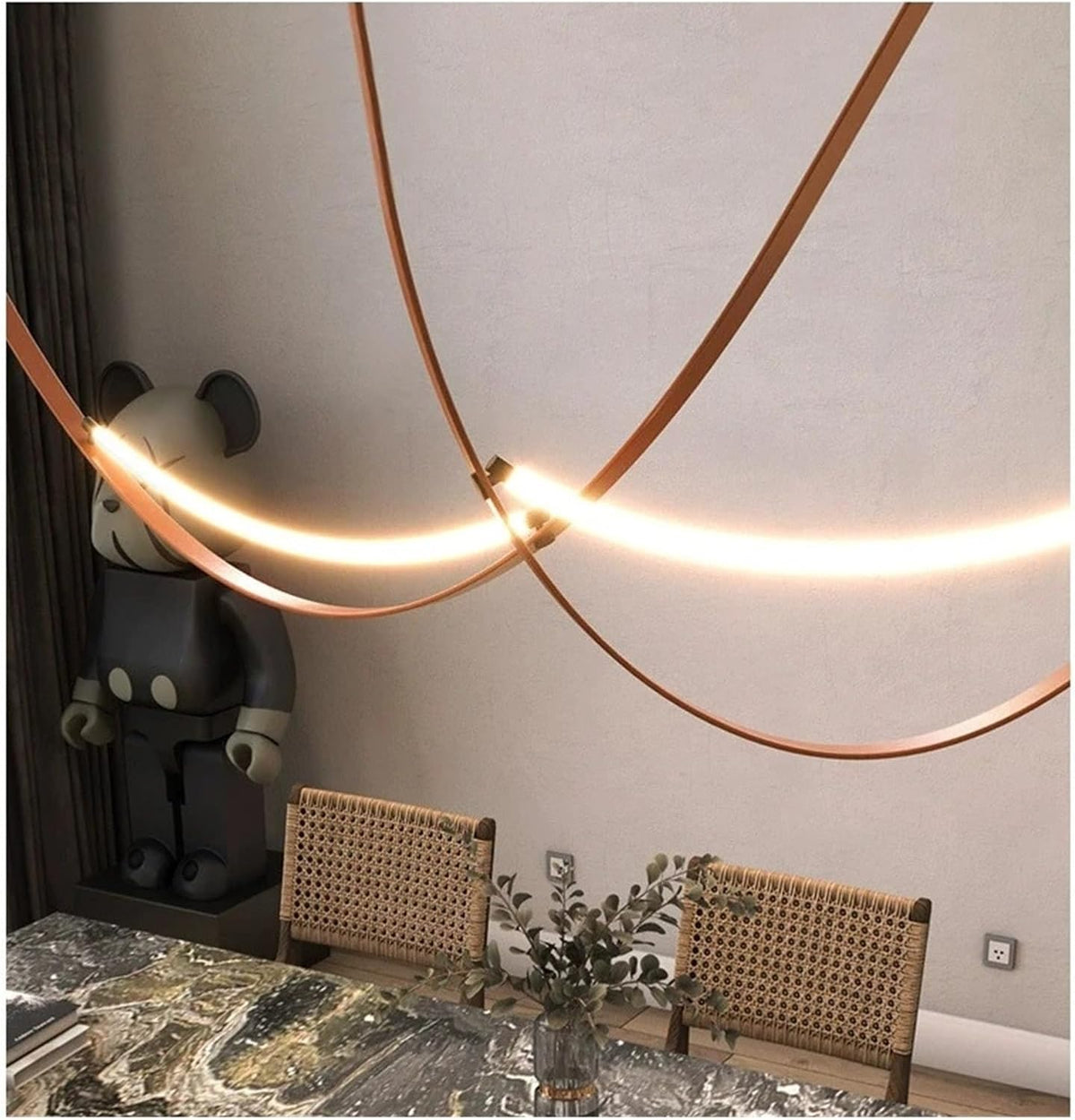 Leather Nordic Modern Hanging Pendant Lamp Minimalist Line Design Led Light Home