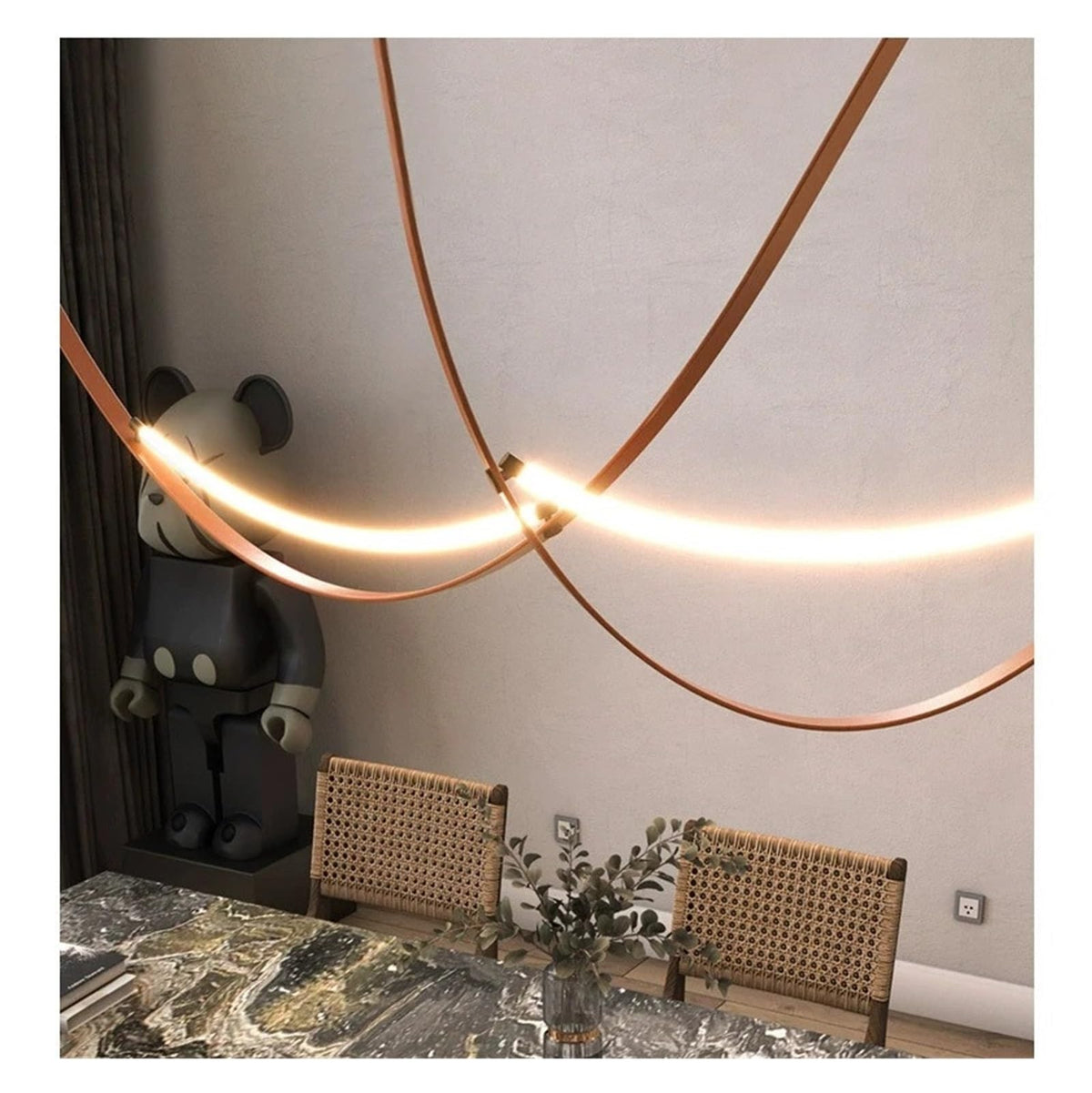 Leather Nordic Modern Hanging Pendant Lamp Minimalist Line Design Led Light Home
