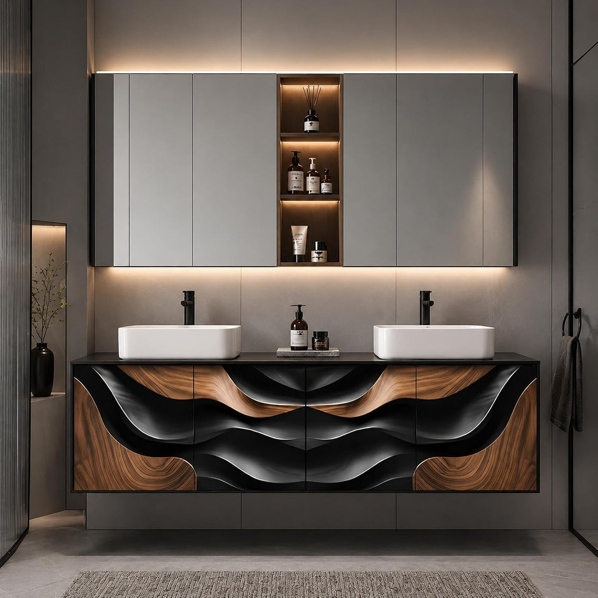 Floating Double-Sink Vanity with Anti-Fog Mirror