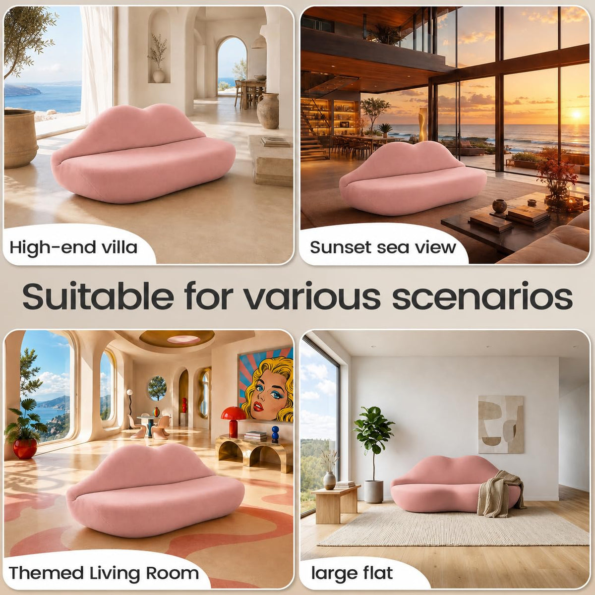 Lip-Shaped Sculptural Sofa, Modern Artistic Statement Couch, Unique Curved Accent Seating for Home and Commercial Spaces.(White，78.74inches)