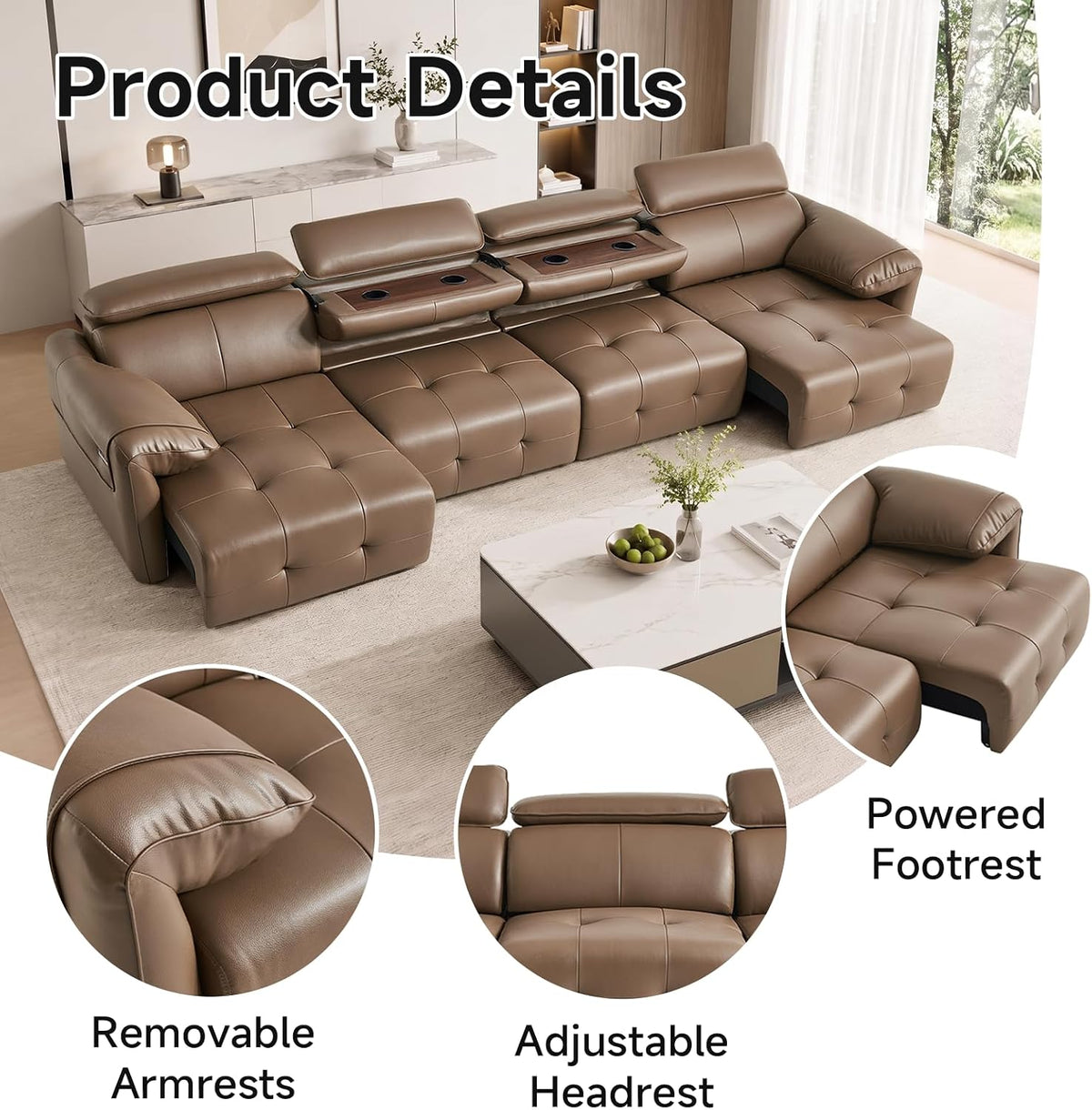 Electric Pull Out Sofa With Adjustable Headrests