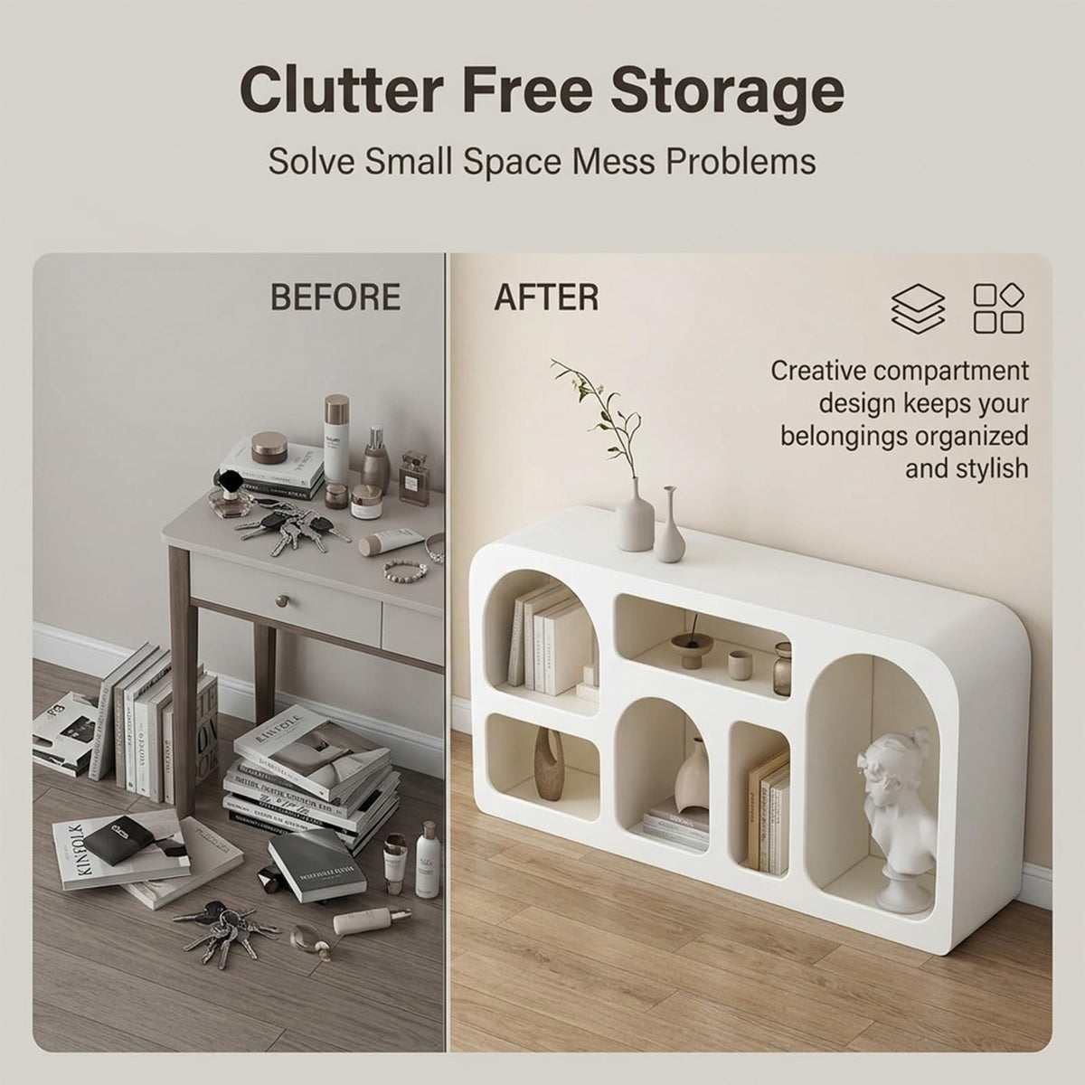 Floating Shelves for Wall, Arch Design Wall Shelves, Multi-Purpose Desk Shelf Organizer with Safety Barriers, Floating Shelves for Storage, Easy Installation(White)