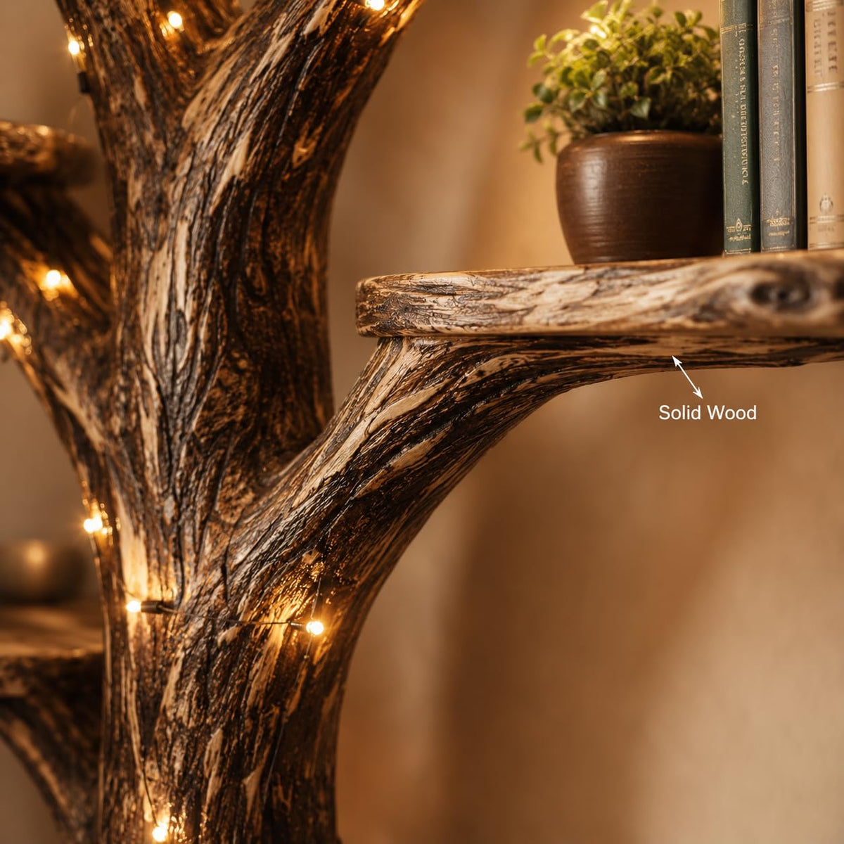Tree Bookshelf, Handcrafted Natural Wood Tree Branch Wall Bookcase, Sculptural Floating Shelves for Living Room, Study and Home Library, Driftwood Decor