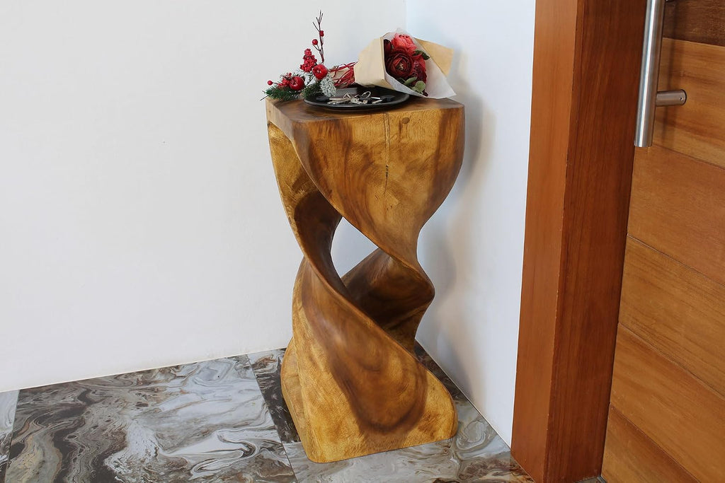 Haussmann Double Twist Pedestal Table, Oak, 14x14x30 in