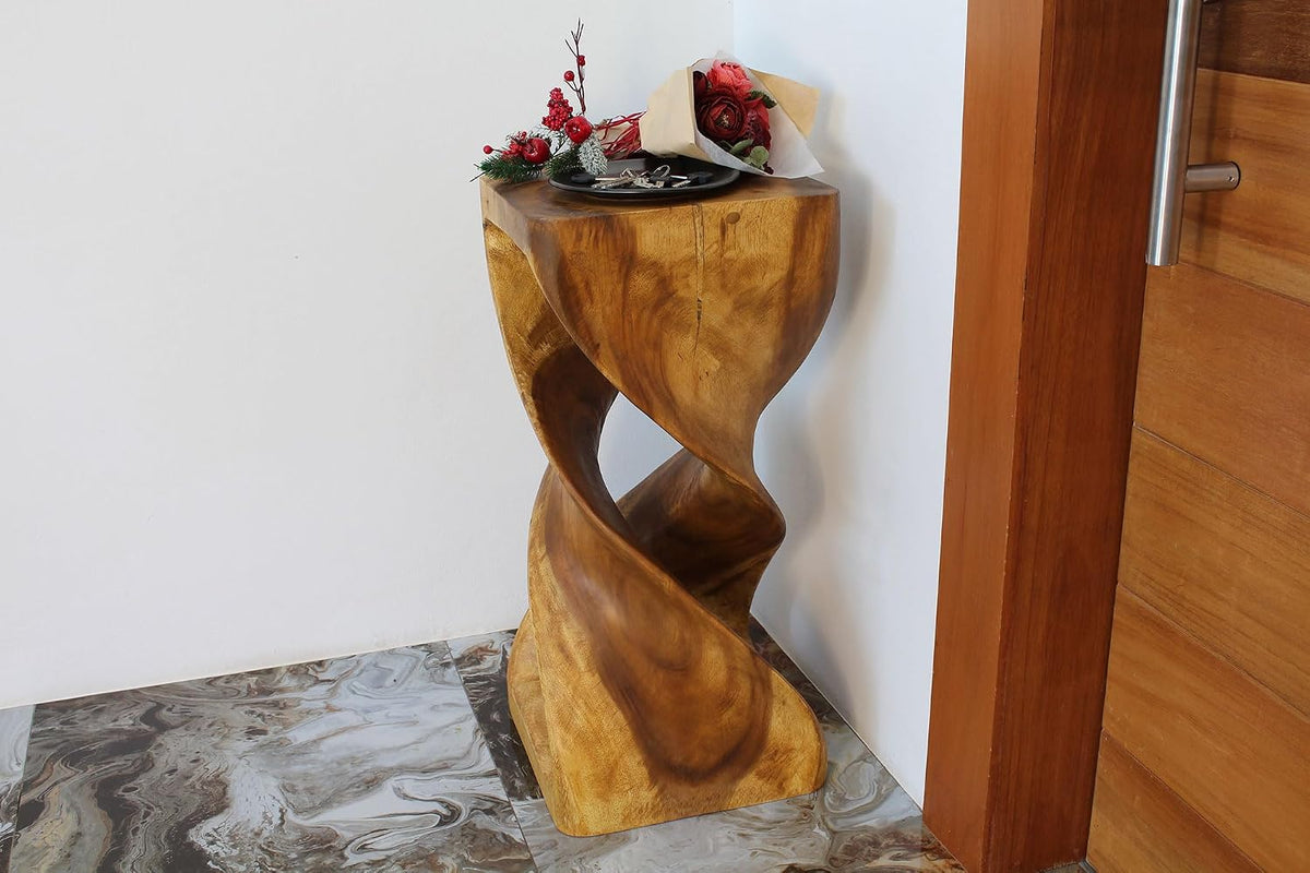 Haussmann Double Twist Pedestal Table, Oak, 14x14x30 in