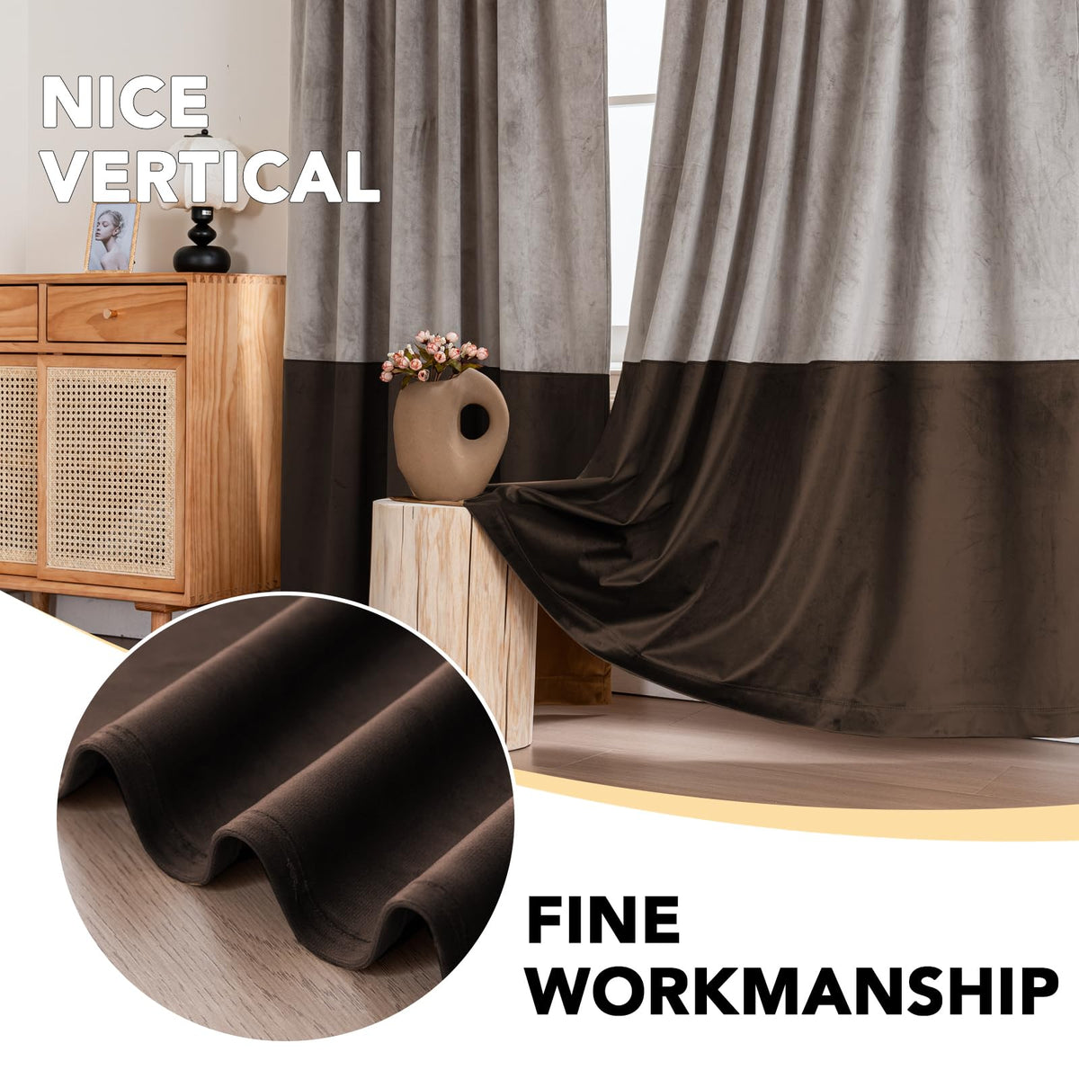 Velvet Color-Block Curtain Set