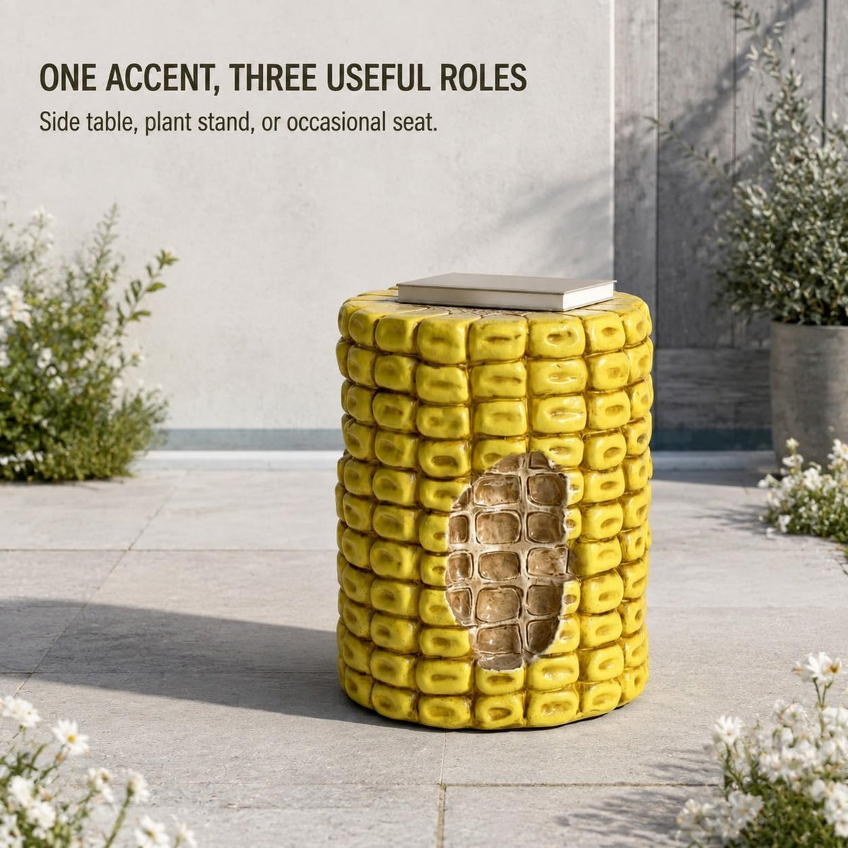 Corn Cob Plant Stand Indoor and Outdoor Resin Garden Stool Drum Seat Accent