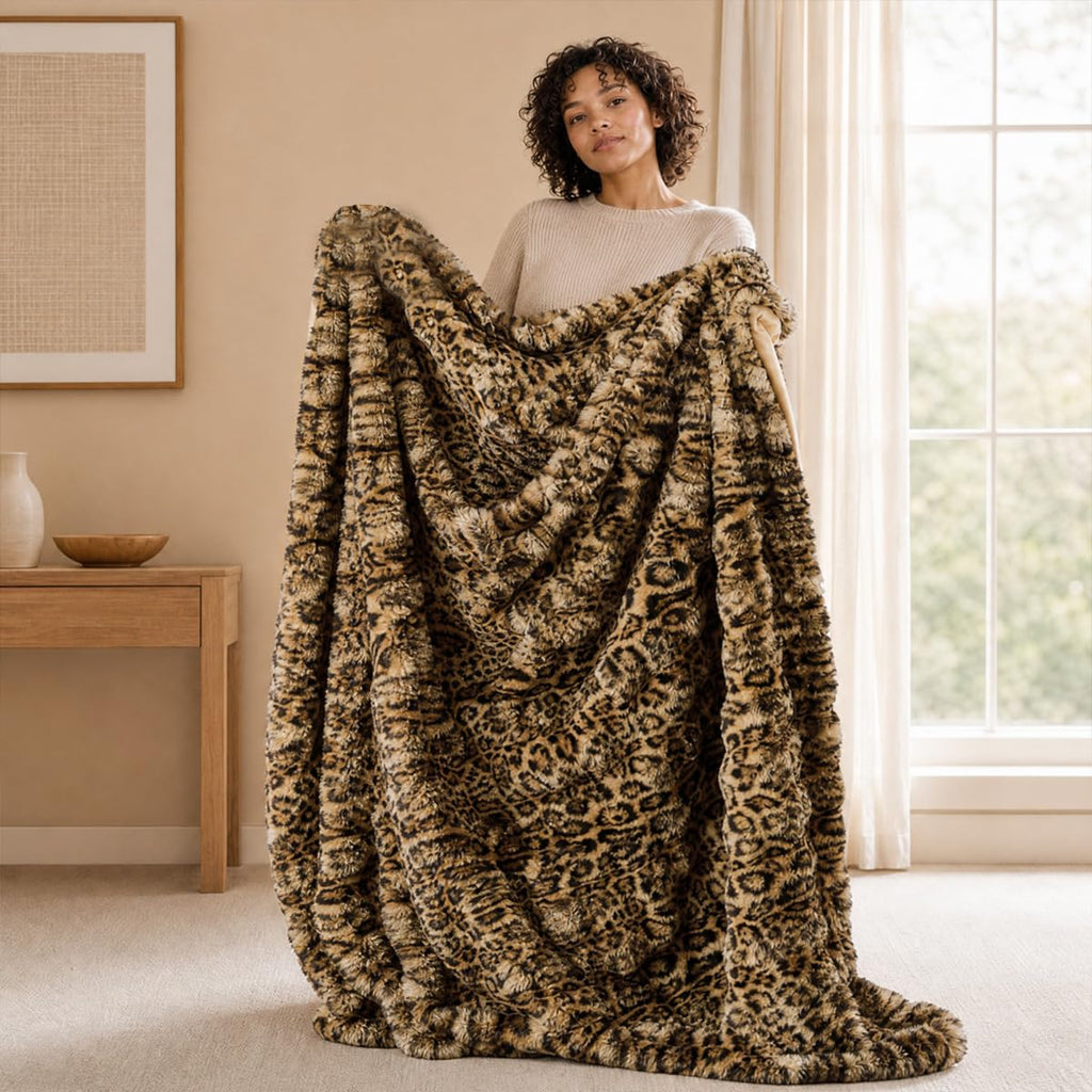 Cow-Print Faux Fur Throw Blanket