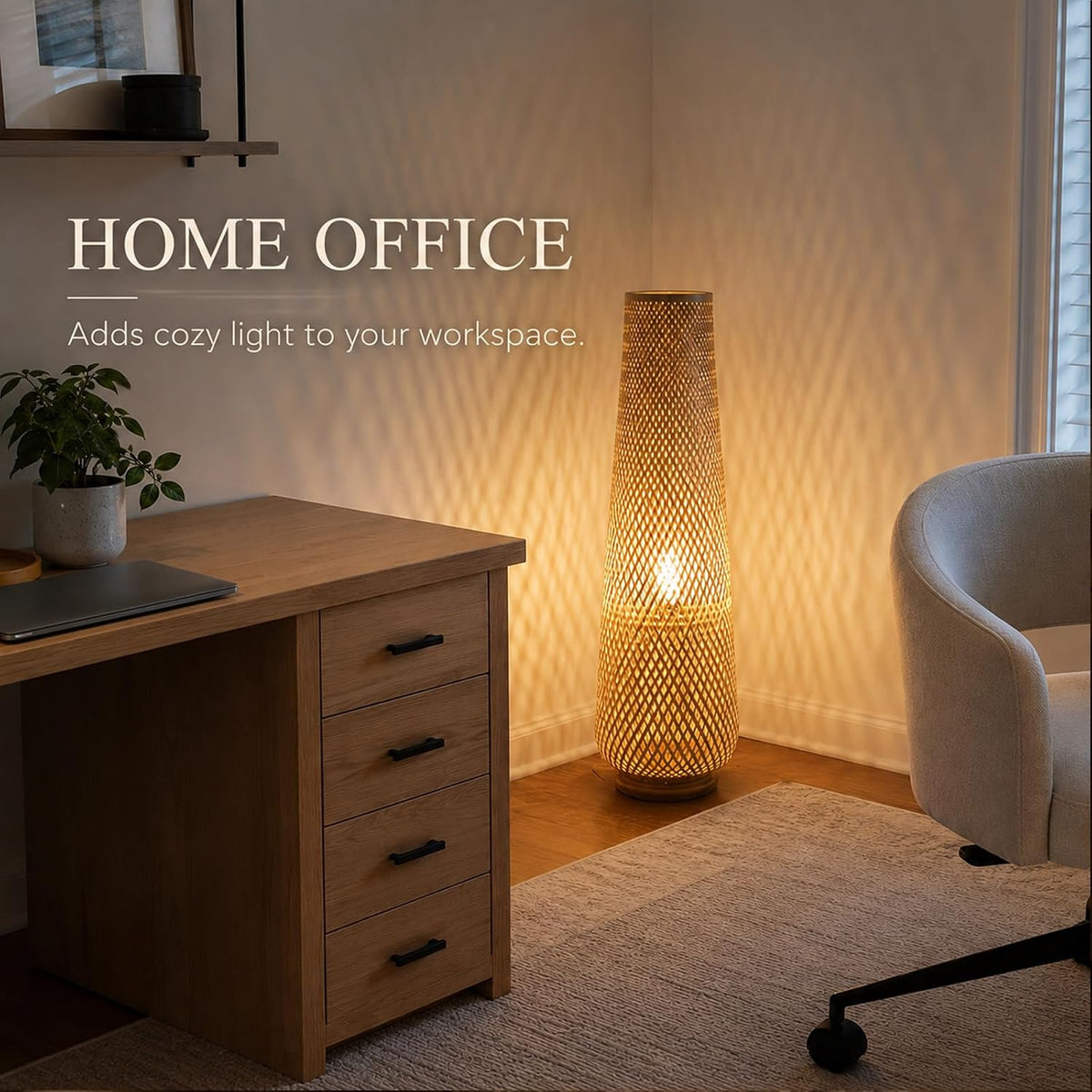 Boho Style Bamboo Woven Floor Lamp for Living Room, 36 in, Cozy Decor