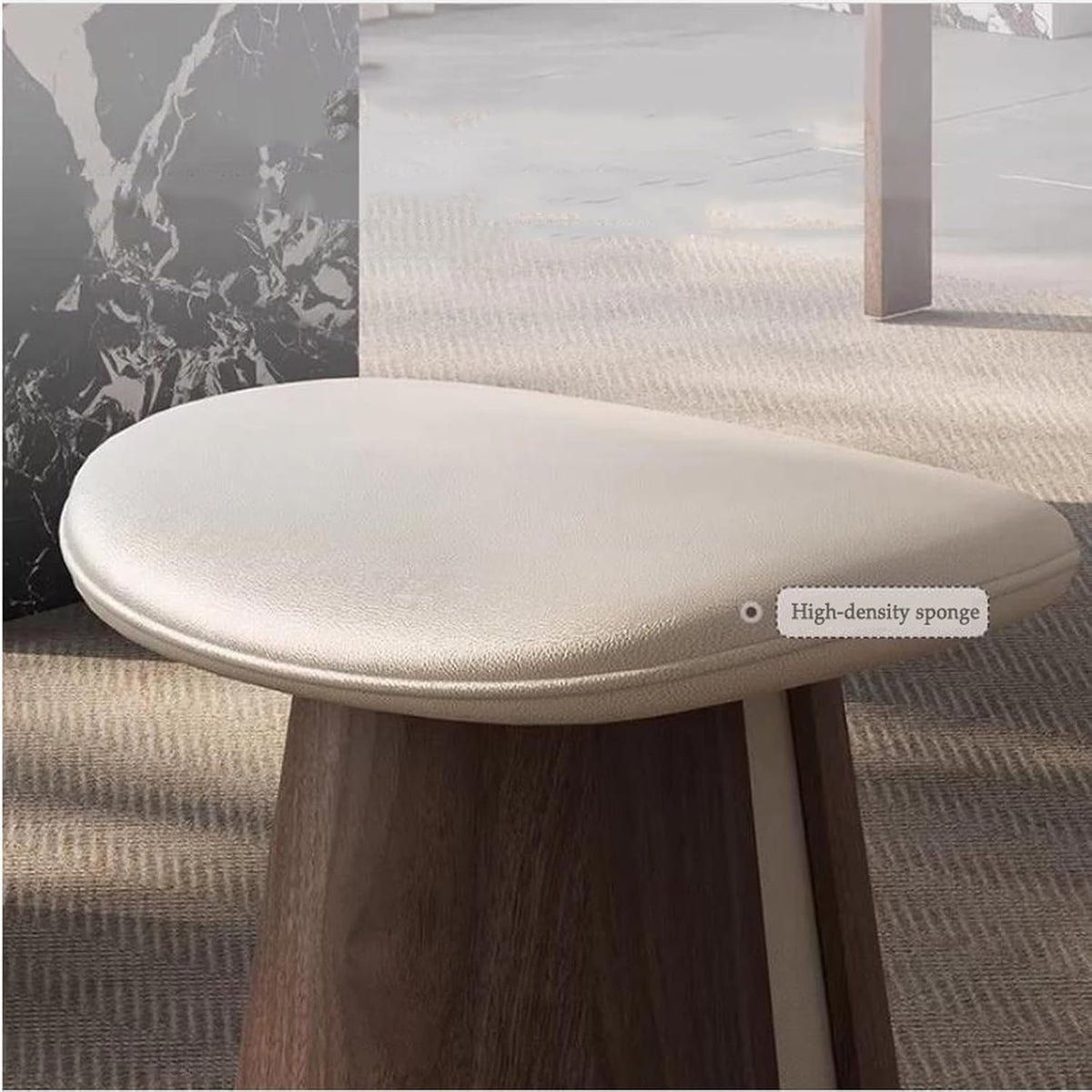 Modern Curved Vanity Stool with Solid Wood Legs