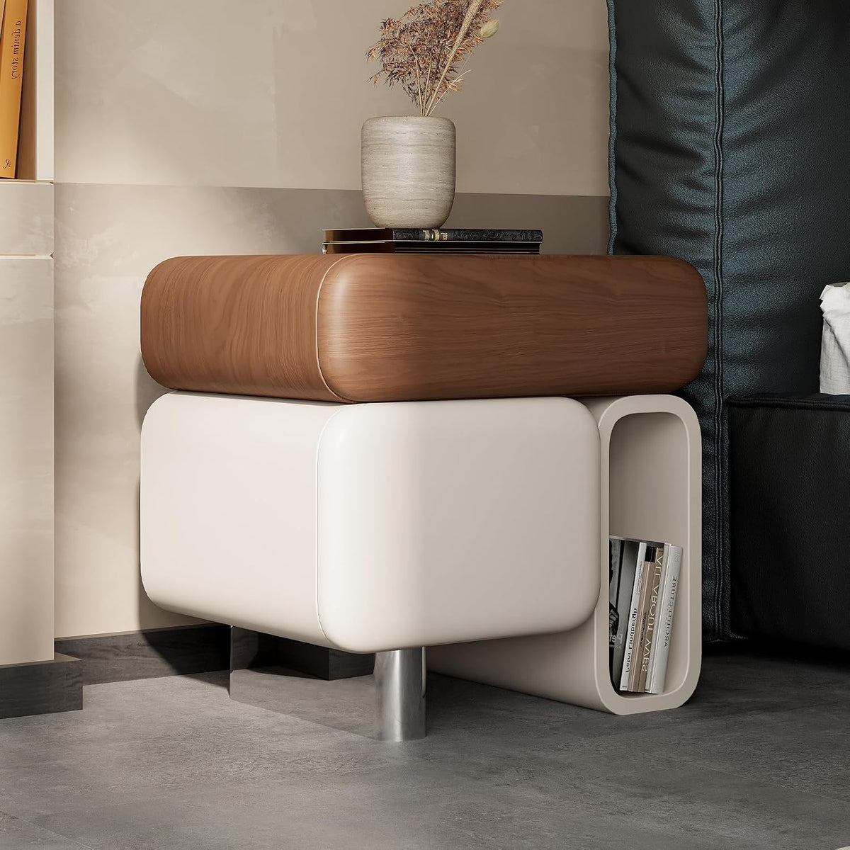 Nightstand with Drawer & Open Shelf, Pre-Assembled Modern Wood Night Stand