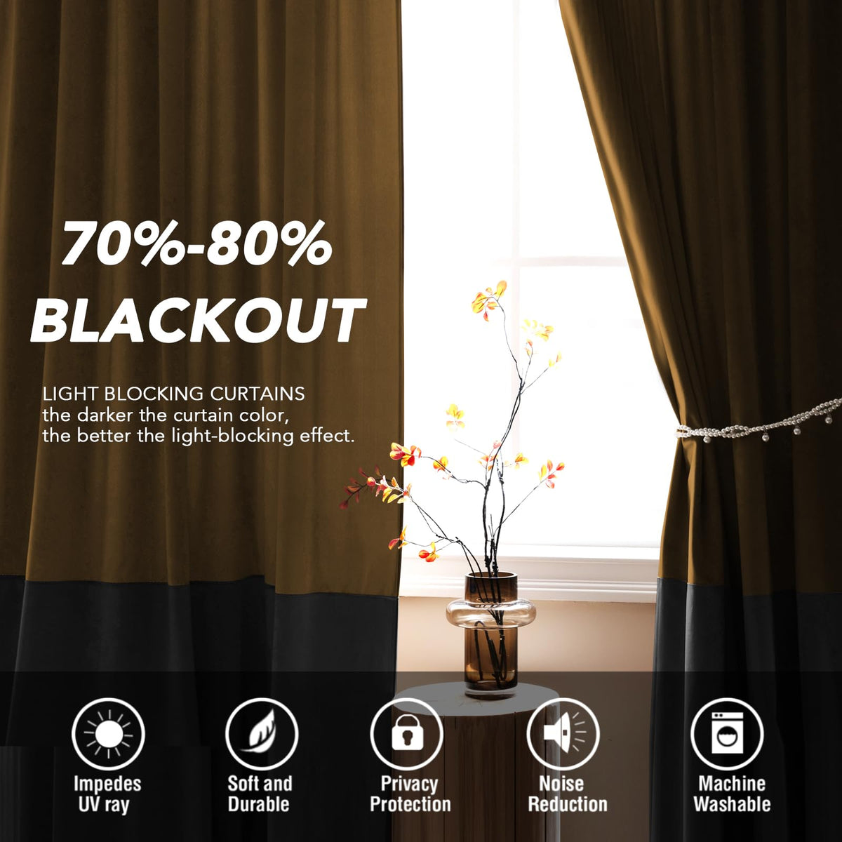Velvet Color-Block Curtain Set