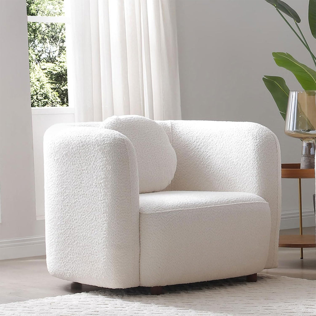 Oversized Boucle Accent Chair, Cream White Sherpa Wingback Chair