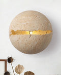 Natural Round Travertine Wall Sconce, 7.1" Wabi Sabi Light Fixture