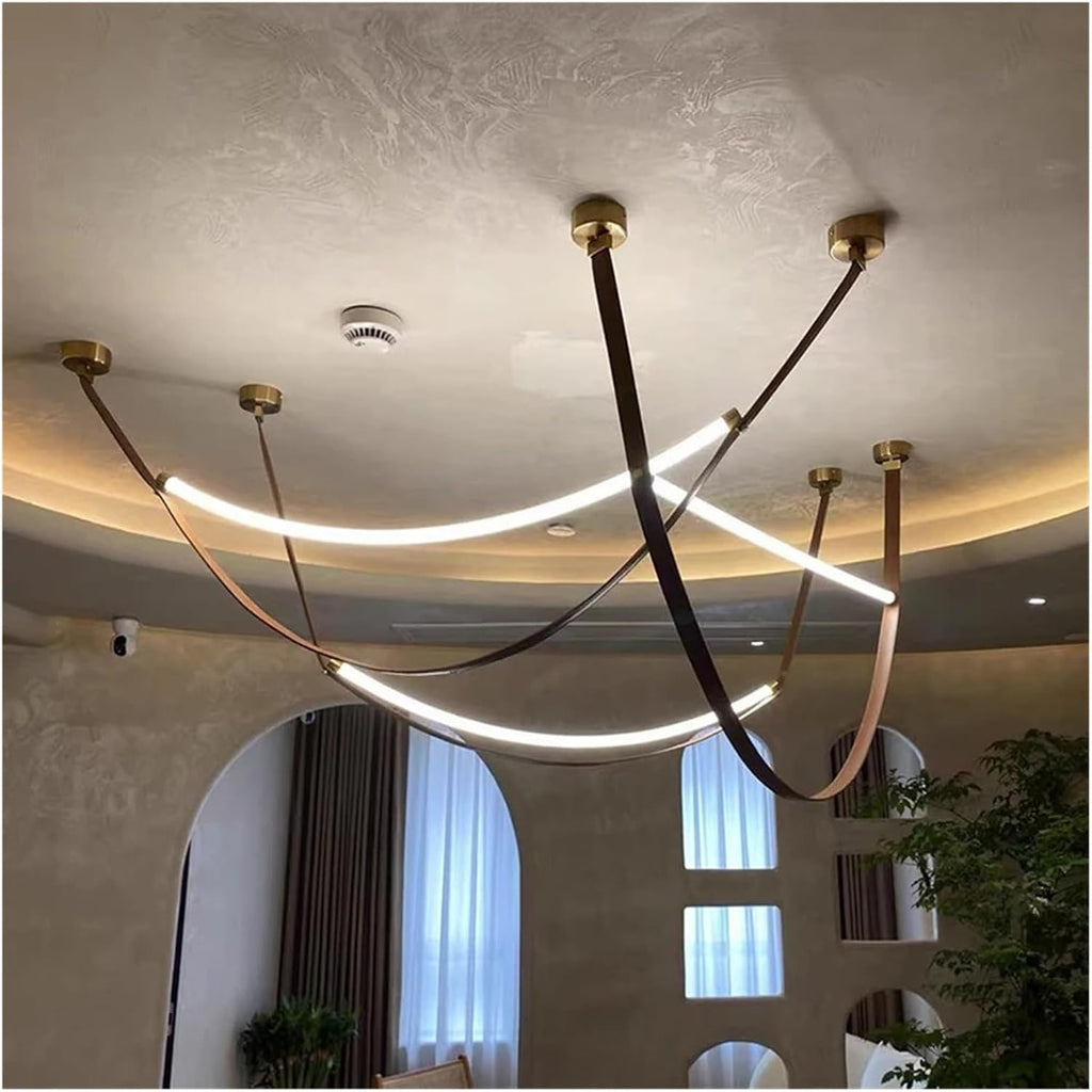 Leather Nordic Modern Hanging Pendant Lamp Minimalist Line Design Led Light Home