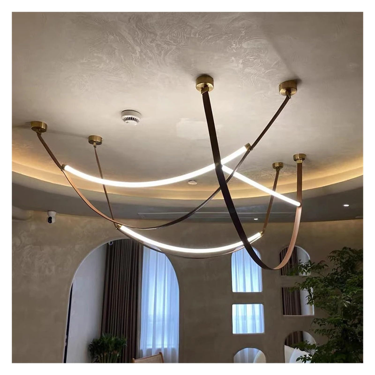 Leather Nordic Modern Hanging Pendant Lamp Minimalist Line Design Led Light Home