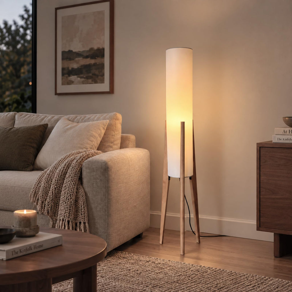 Boho Style Bamboo Woven Floor Lamp for Living Room, 36 in, Cozy Decor