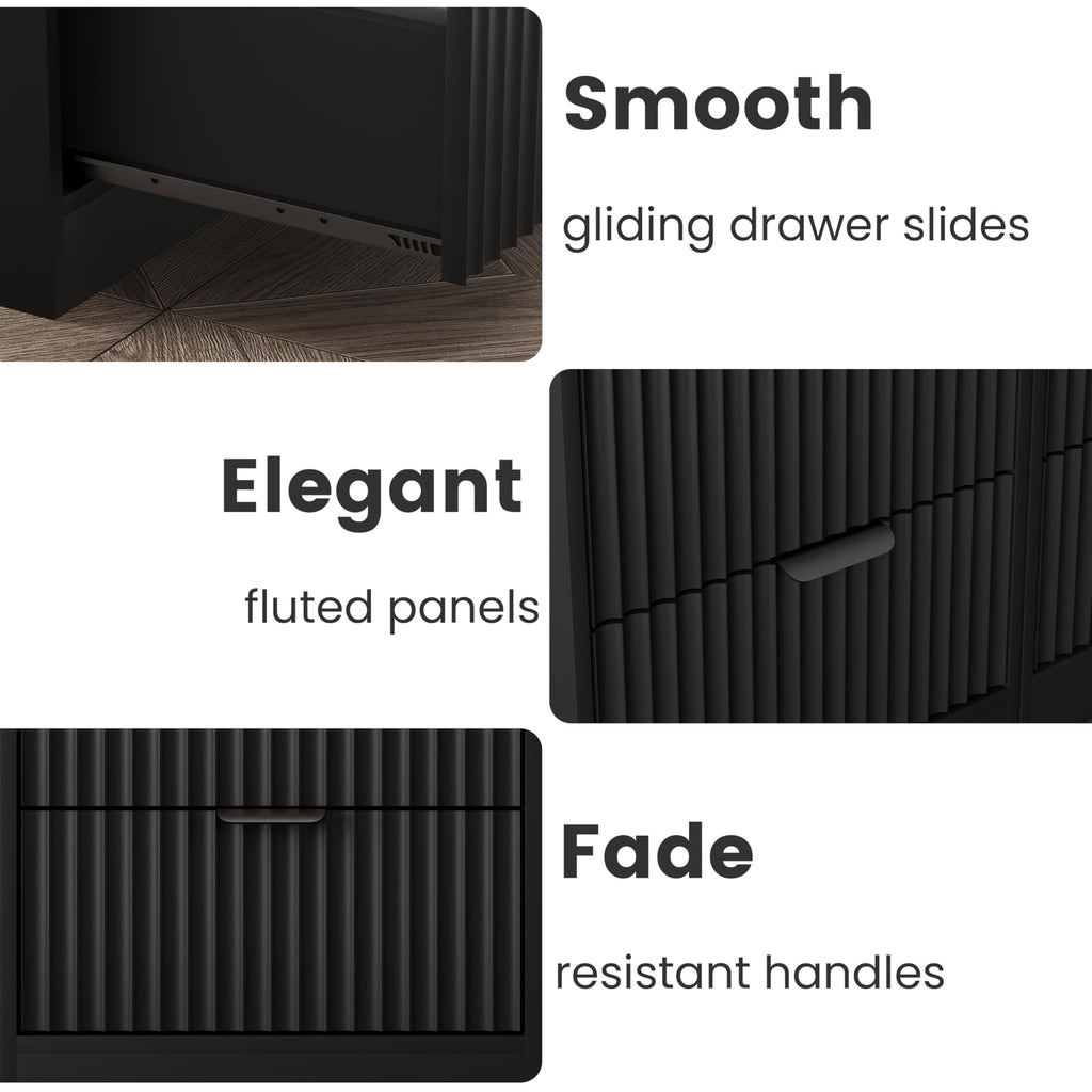 Fluted Nightstands with Charging Station, Set of 2