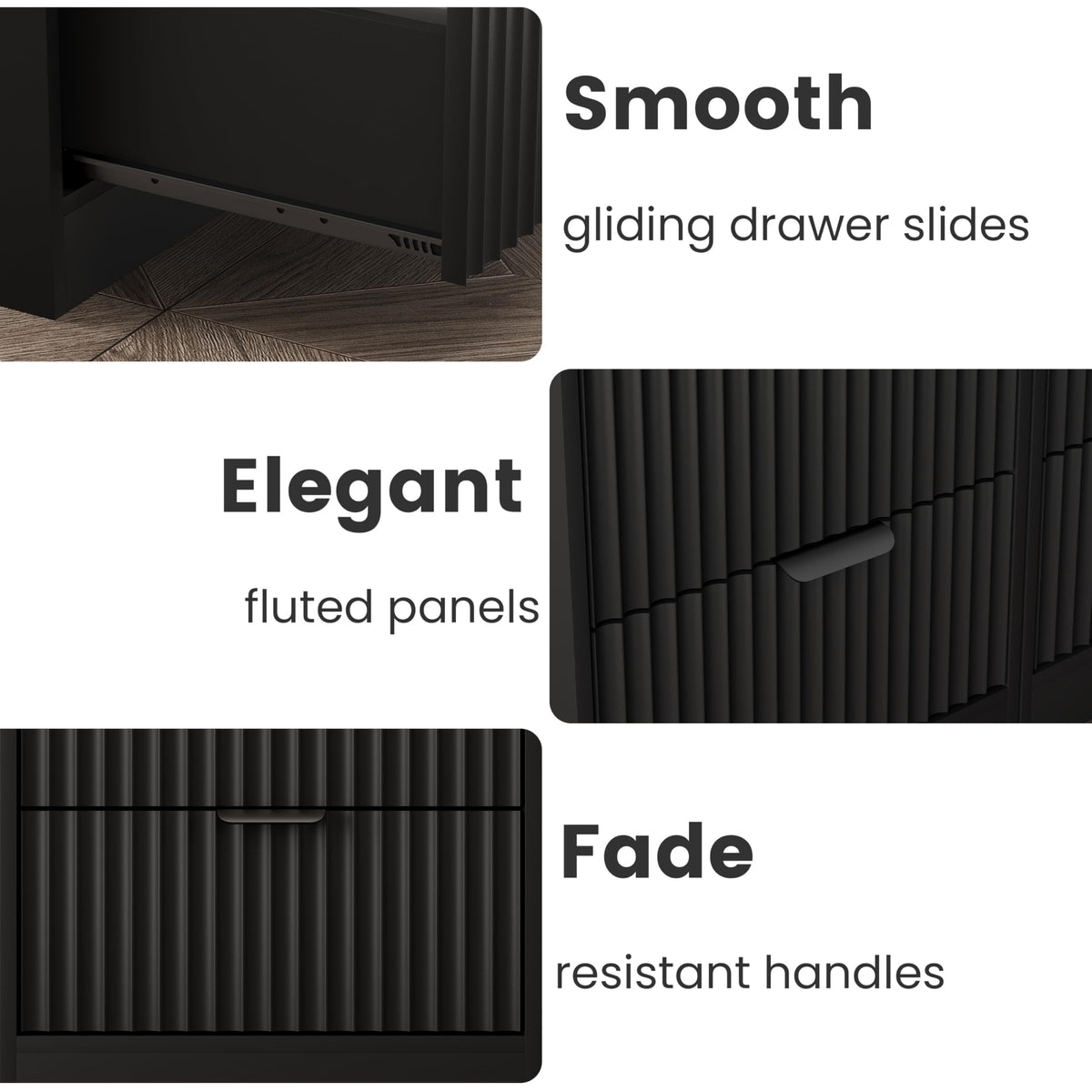 Fluted Nightstands with Charging Station, Set of 2
