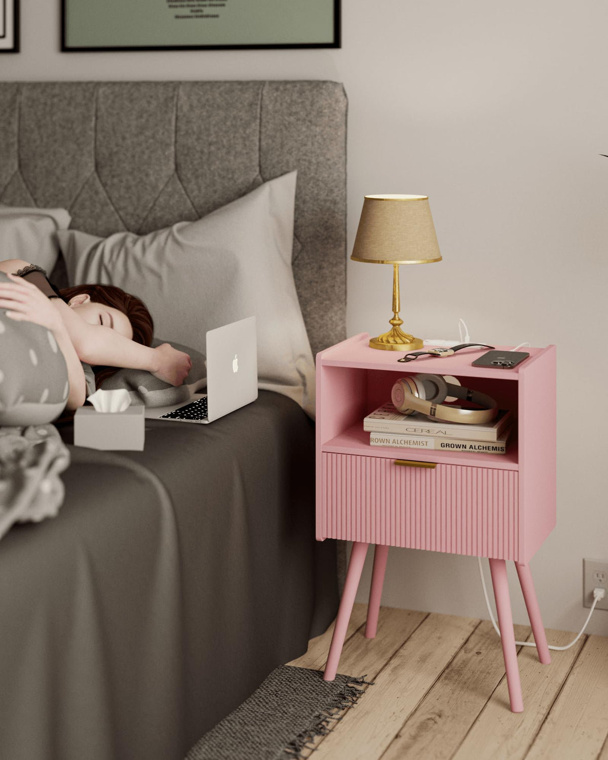 Modern Nightstand with Drawer & Open Shelf