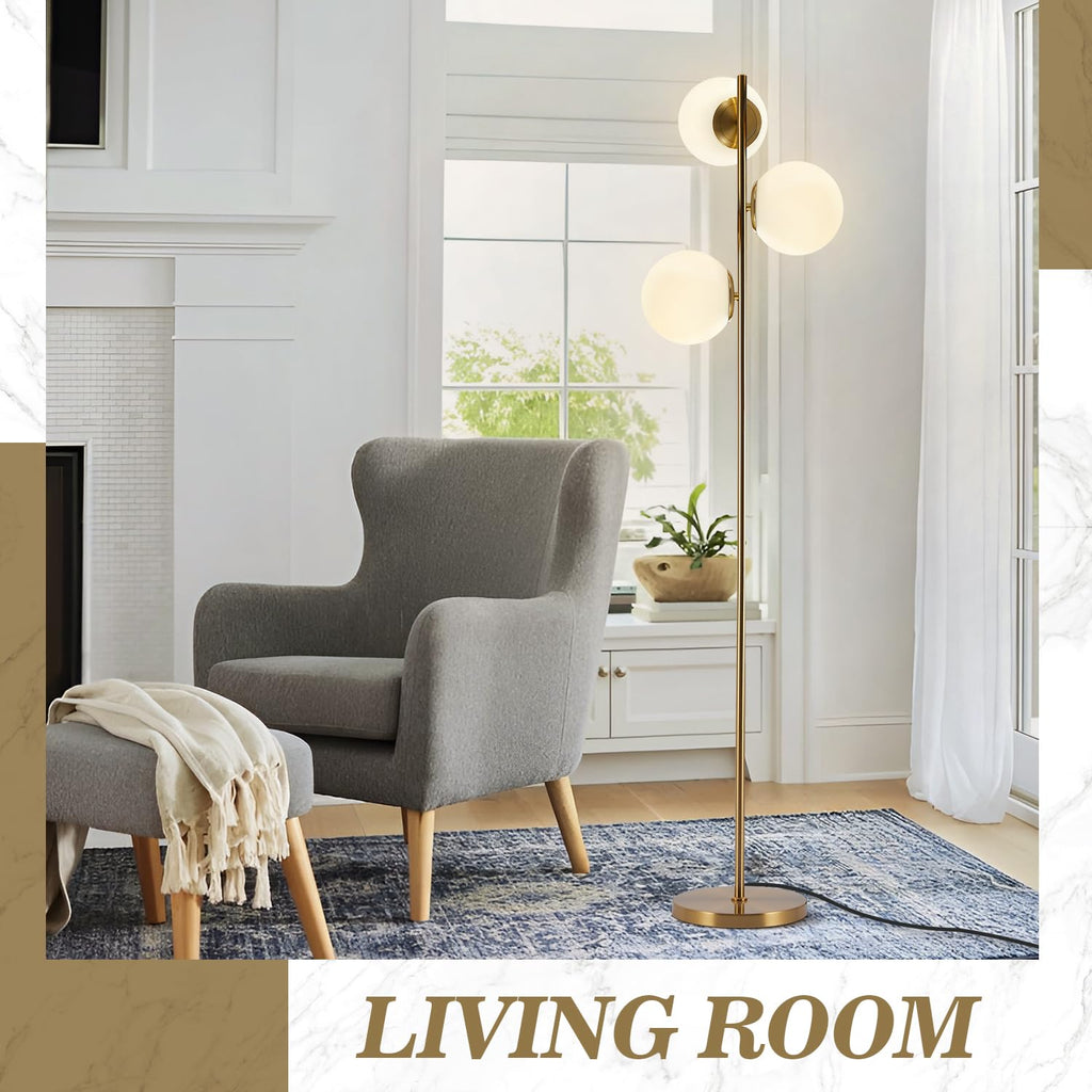BOKT Gold 5-Light 67'' Tall Floor Lamp Smoked Glass Globes Standing Lamp