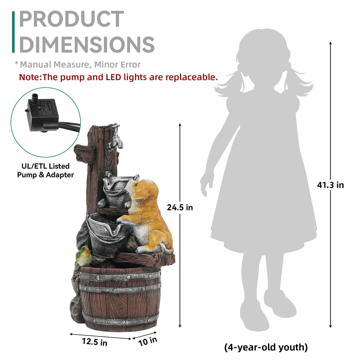 23" H Tiki Statue Outdoor Water Fountain with LED Lights