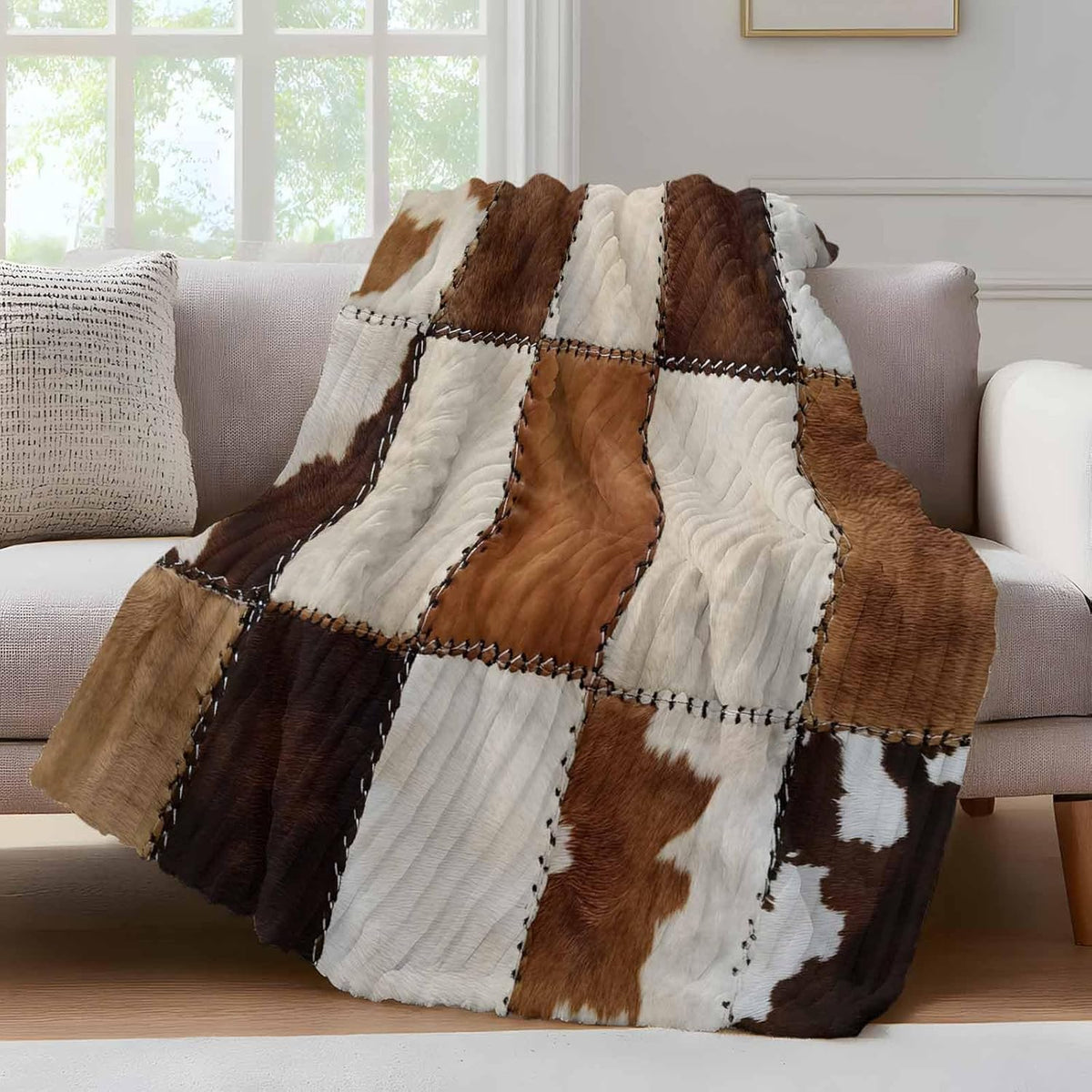 Cowhide-Inspired Flannel Throw Blanket