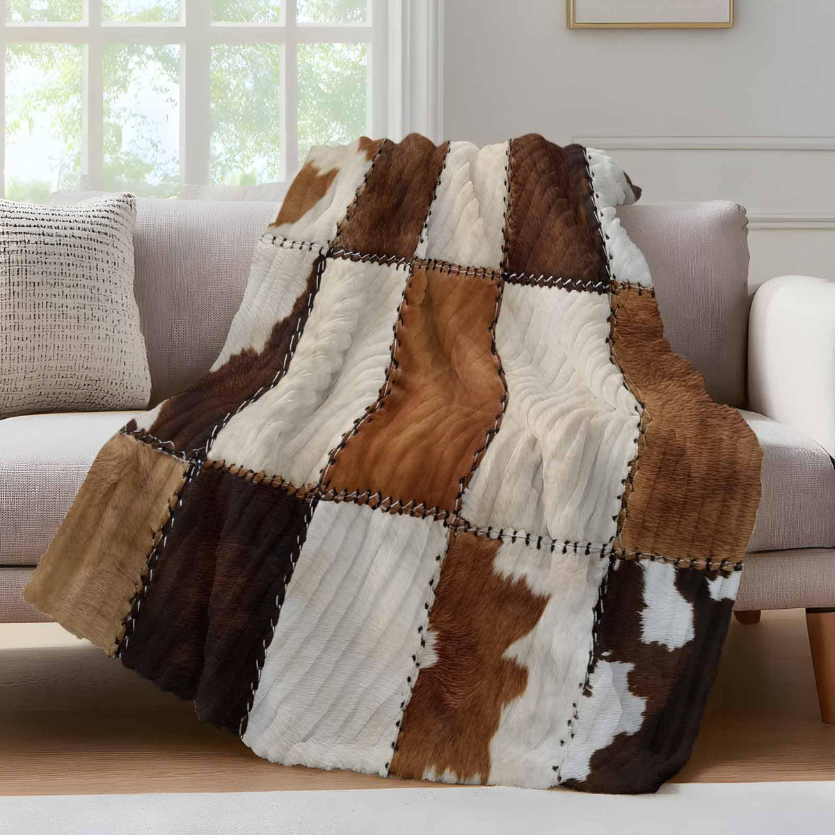 Cowhide-Inspired Flannel Throw Blanket