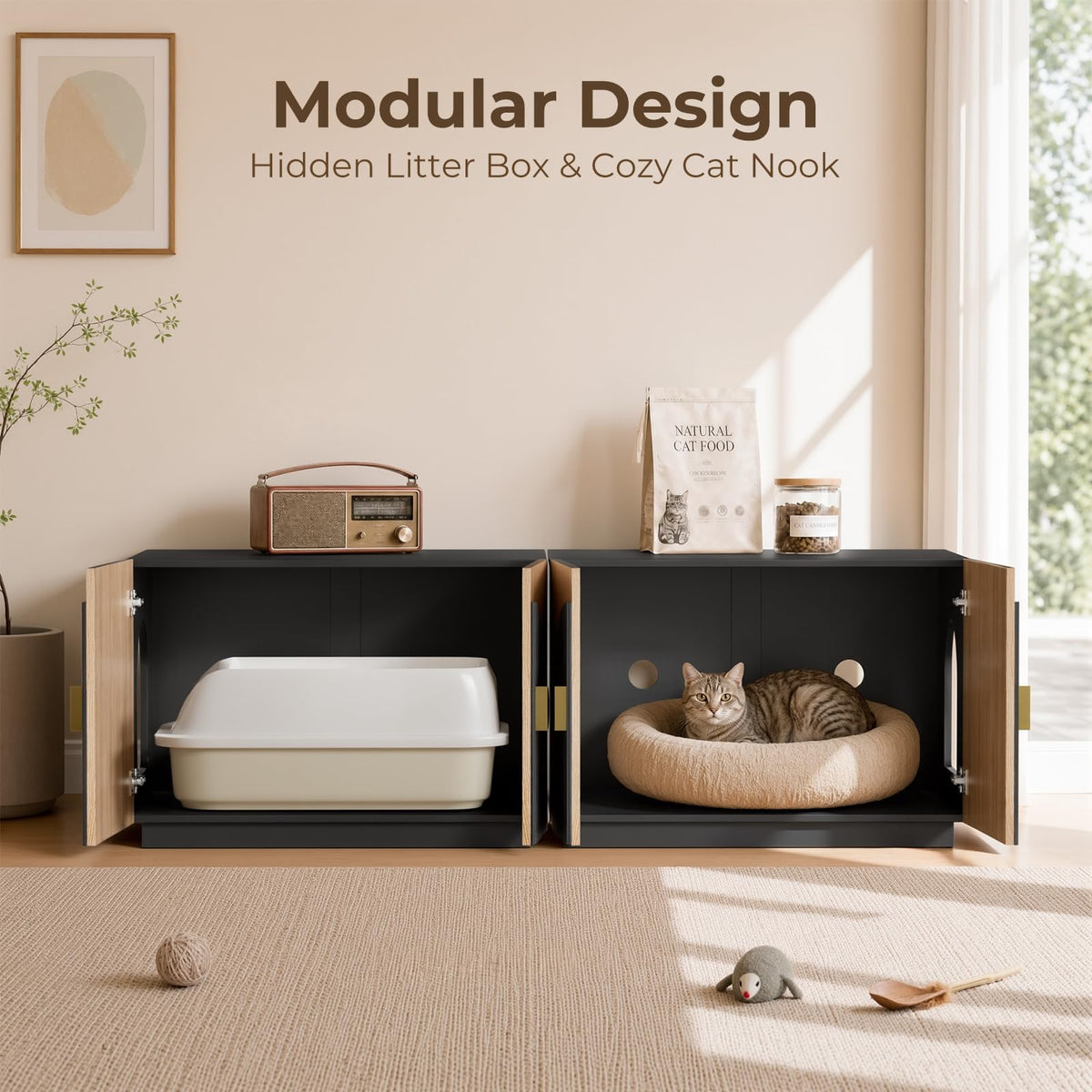 Double Cat Litter Enclosure with Optional Divider