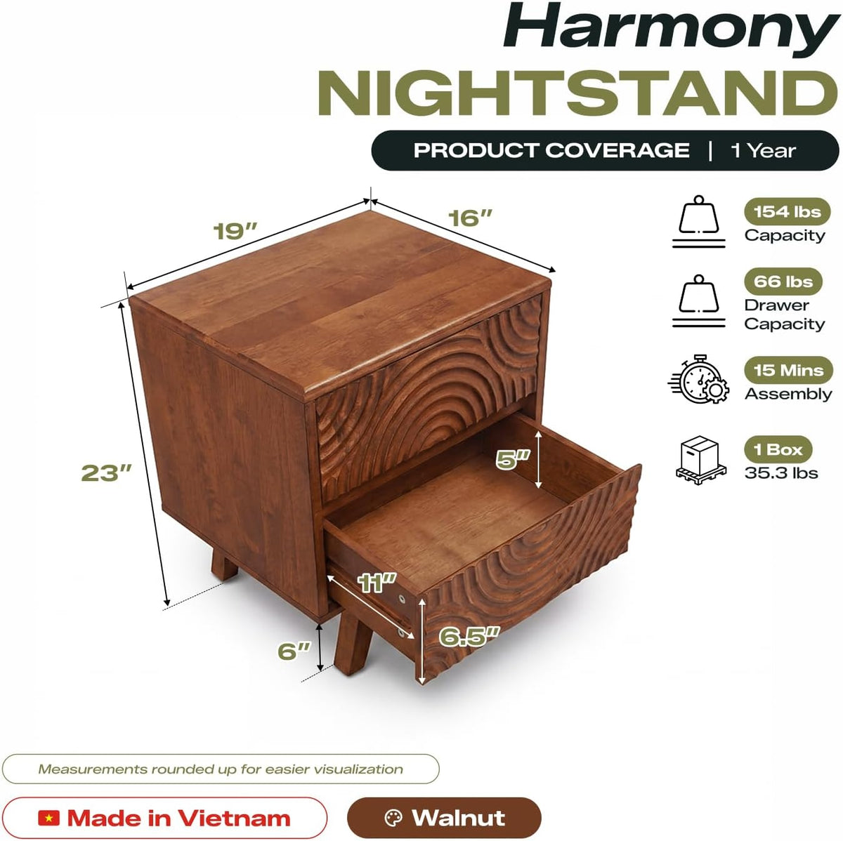 Acacia Harmony Two-Drawer Nightstand