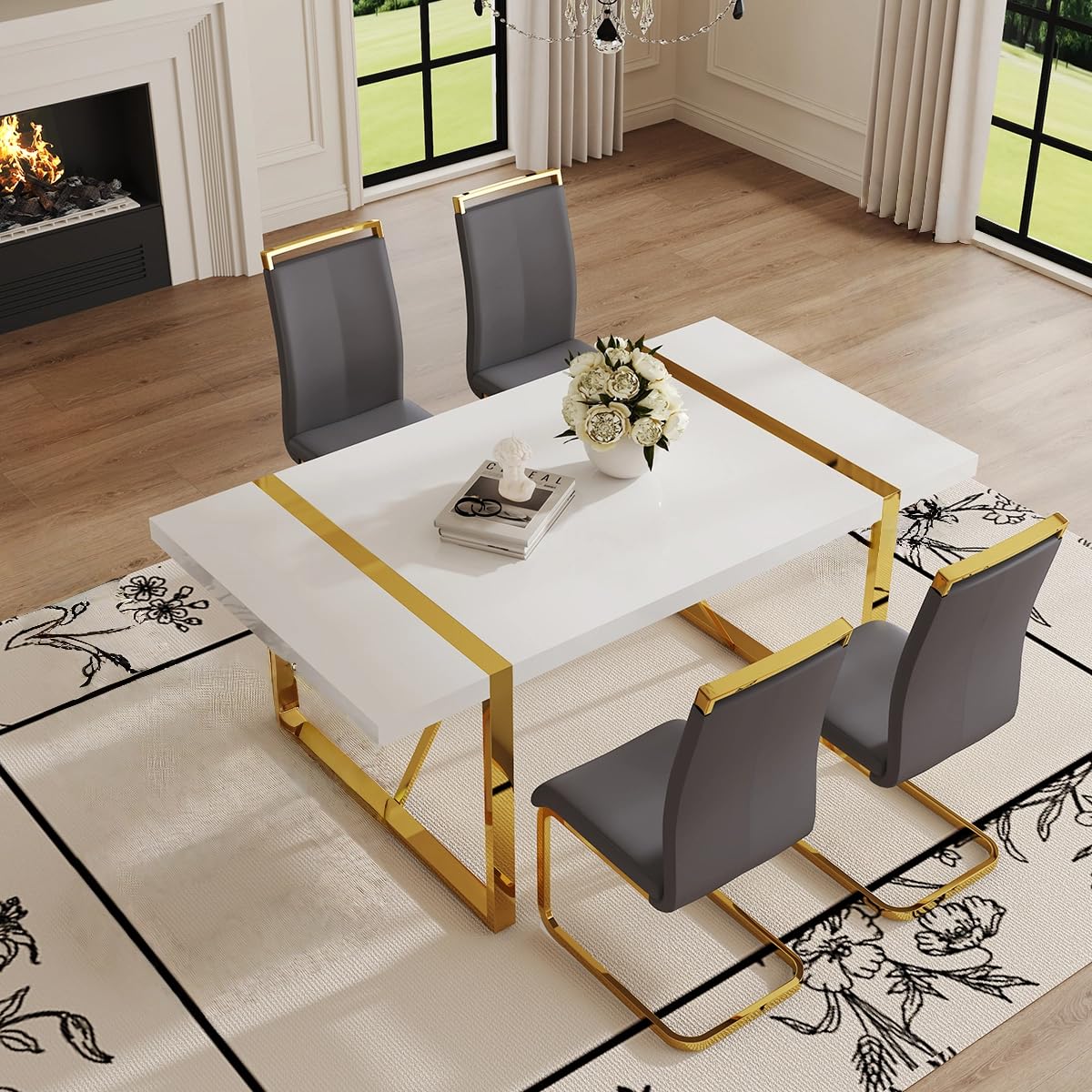 White & Gold Dining Table Set
