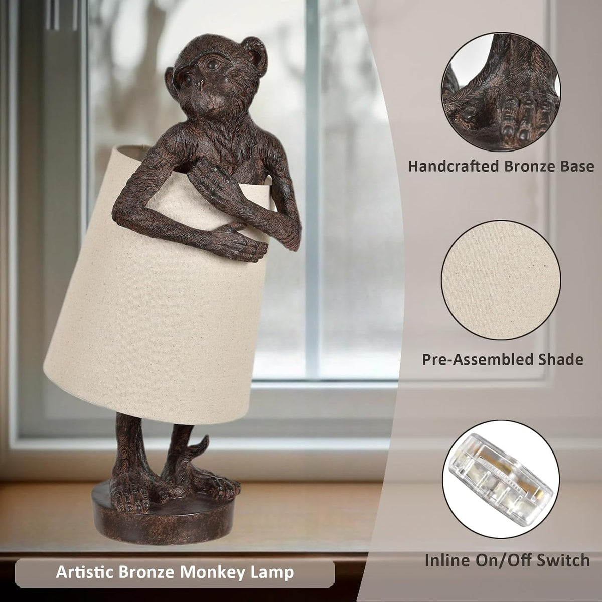 Bronze Monkey Accent Table Lamp