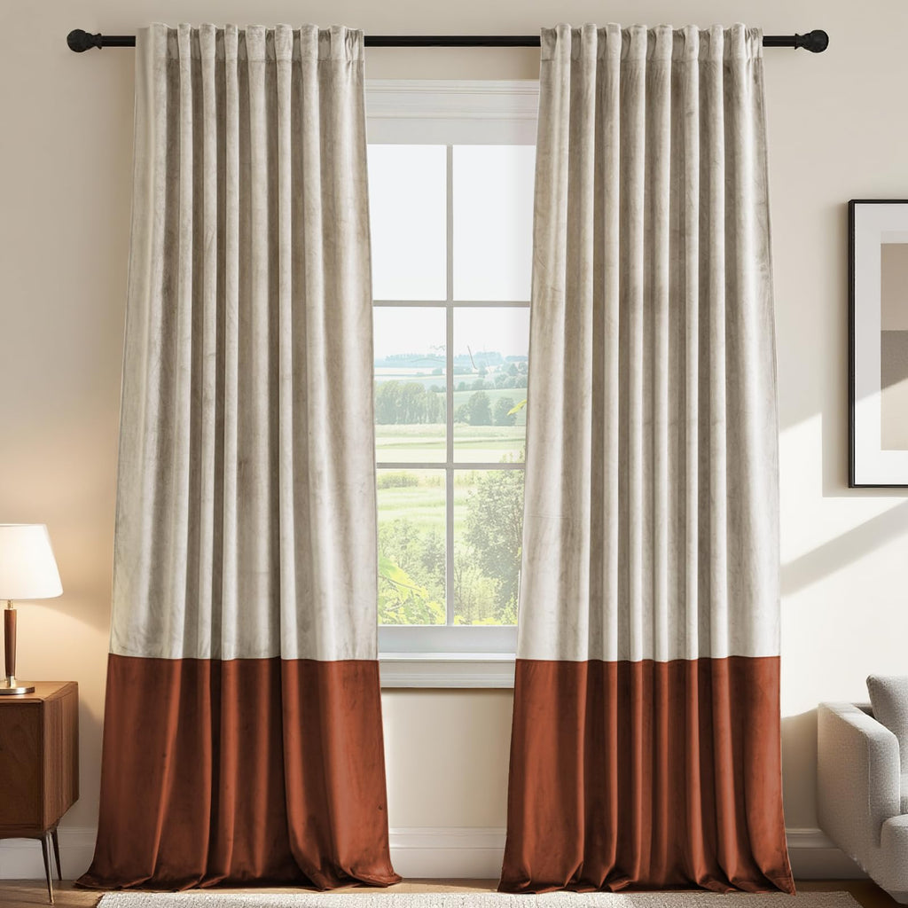 Velvet Color-Block Curtain Set