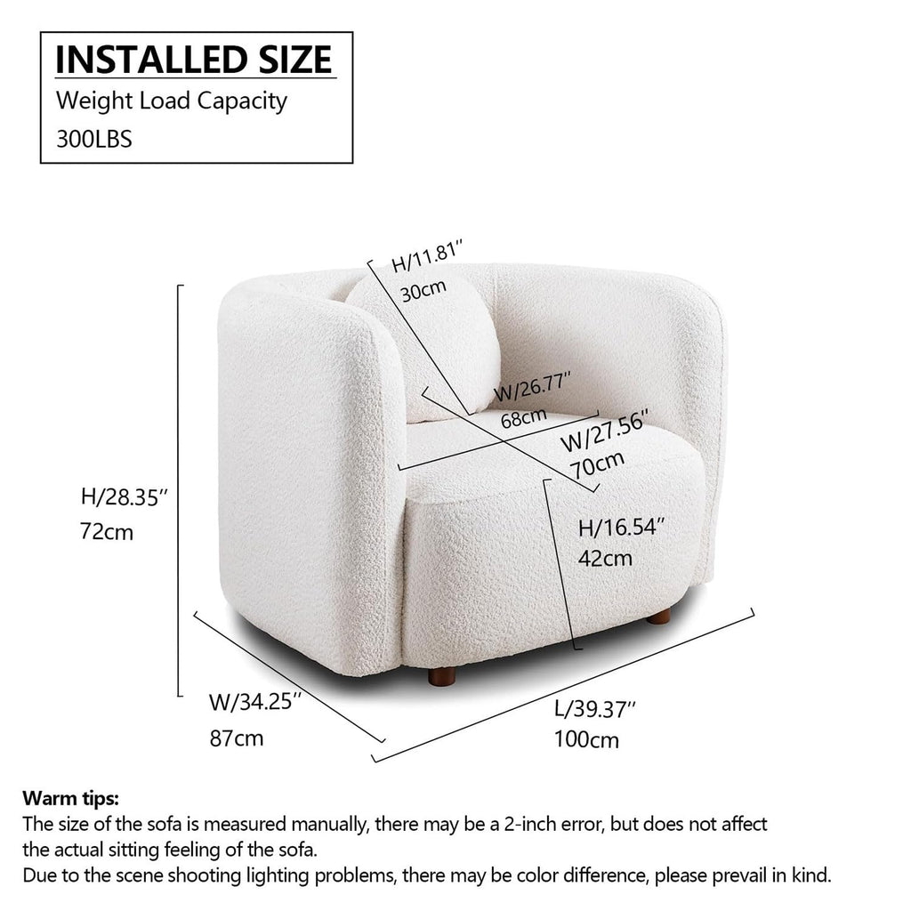 Oversized Boucle Accent Chair, Cream White Sherpa Wingback Chair