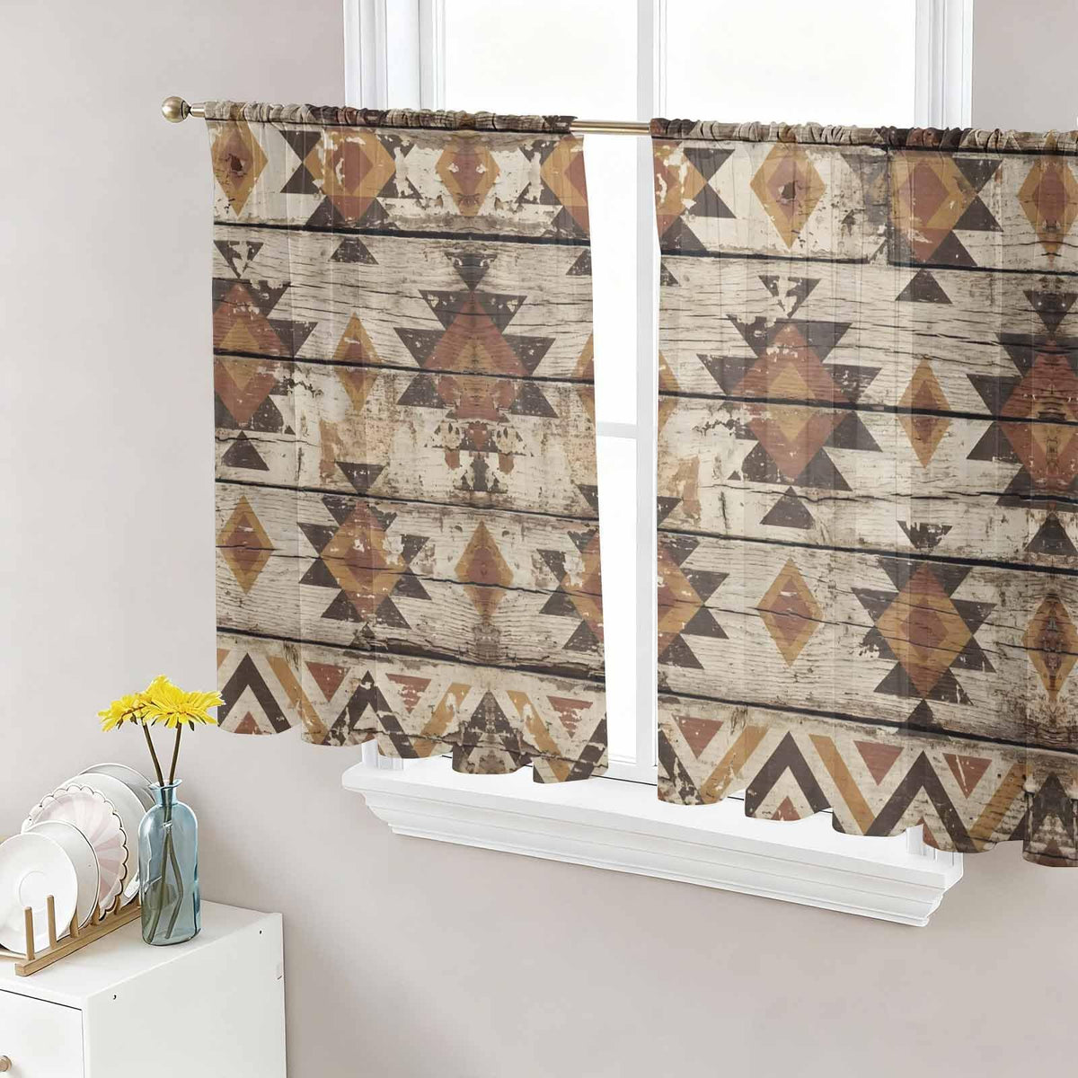 Diamond Tribal Sheer Curtains, Set of Two