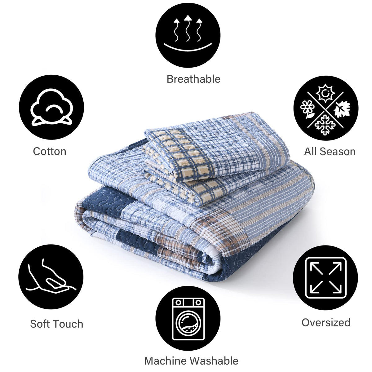 PANGUSHAN 100% Cotton Quilt Set Queen Size
