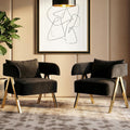 Modern Black Gold Velvet Accent Chairs Set 2, Barrel Armchairs Living Room