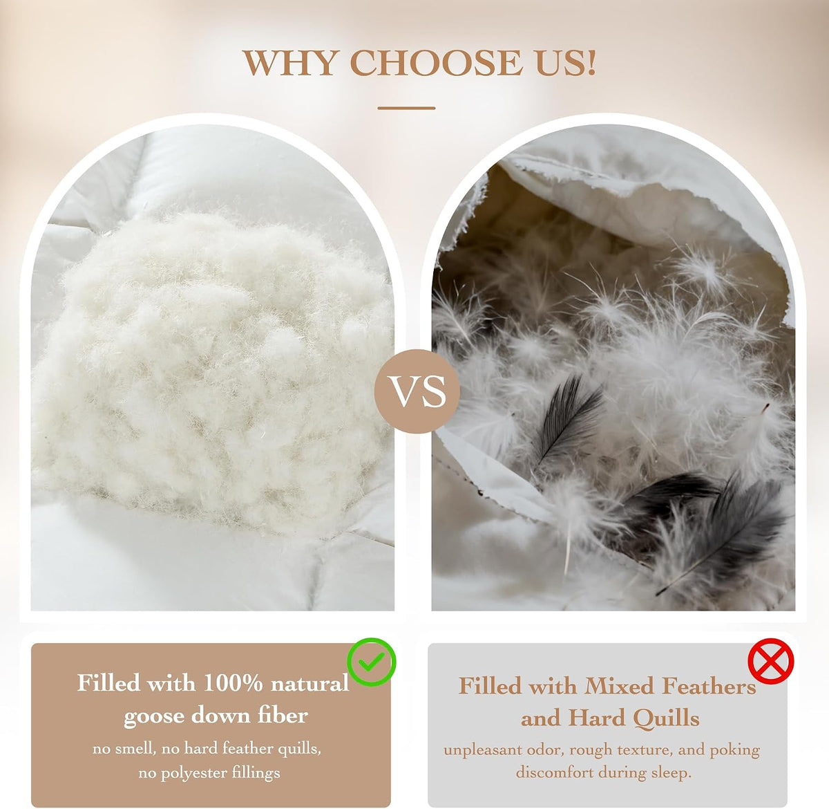 Goose Down Fiber Comforter Queen Size – All Season Naturally Breathable Down
