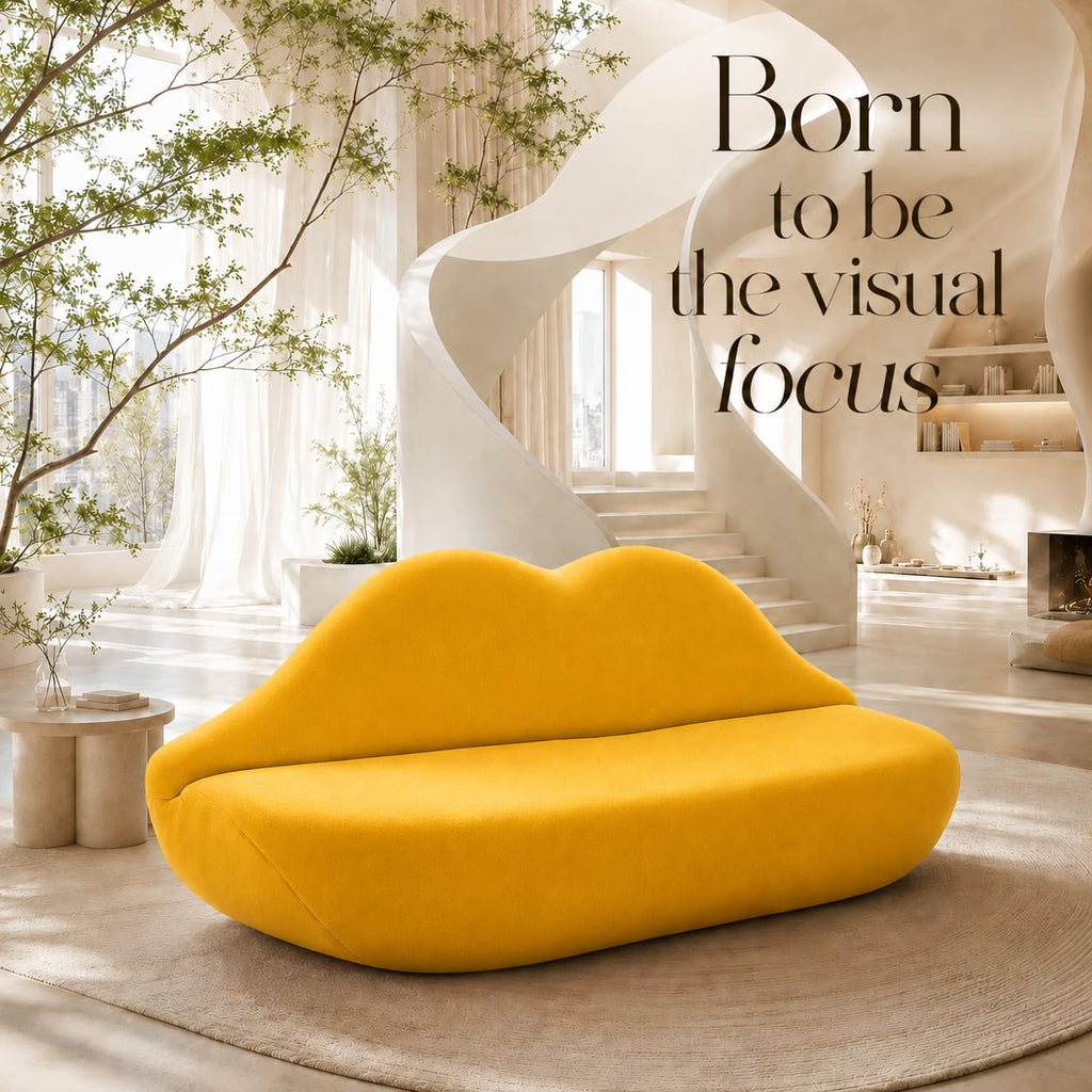 Lip-Shaped Sculptural Sofa, Modern Artistic Statement Couch, Unique Curved Accent Seating for Home and Commercial Spaces.(White，78.74inches)