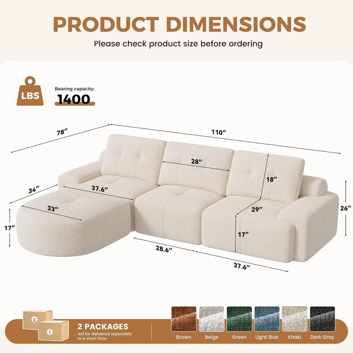 110" Modern Modular Sectional Sofa