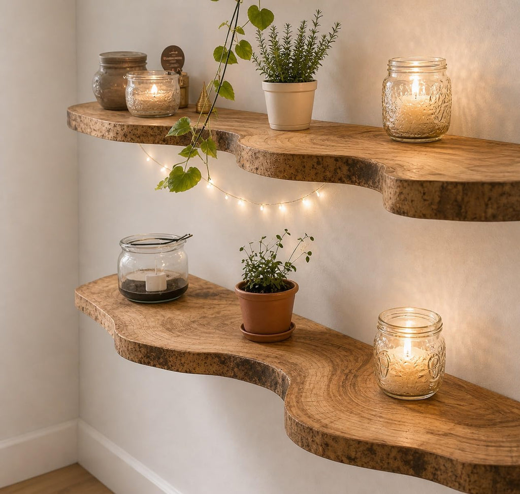 Solid Wood Live-Edge Corner Shelf