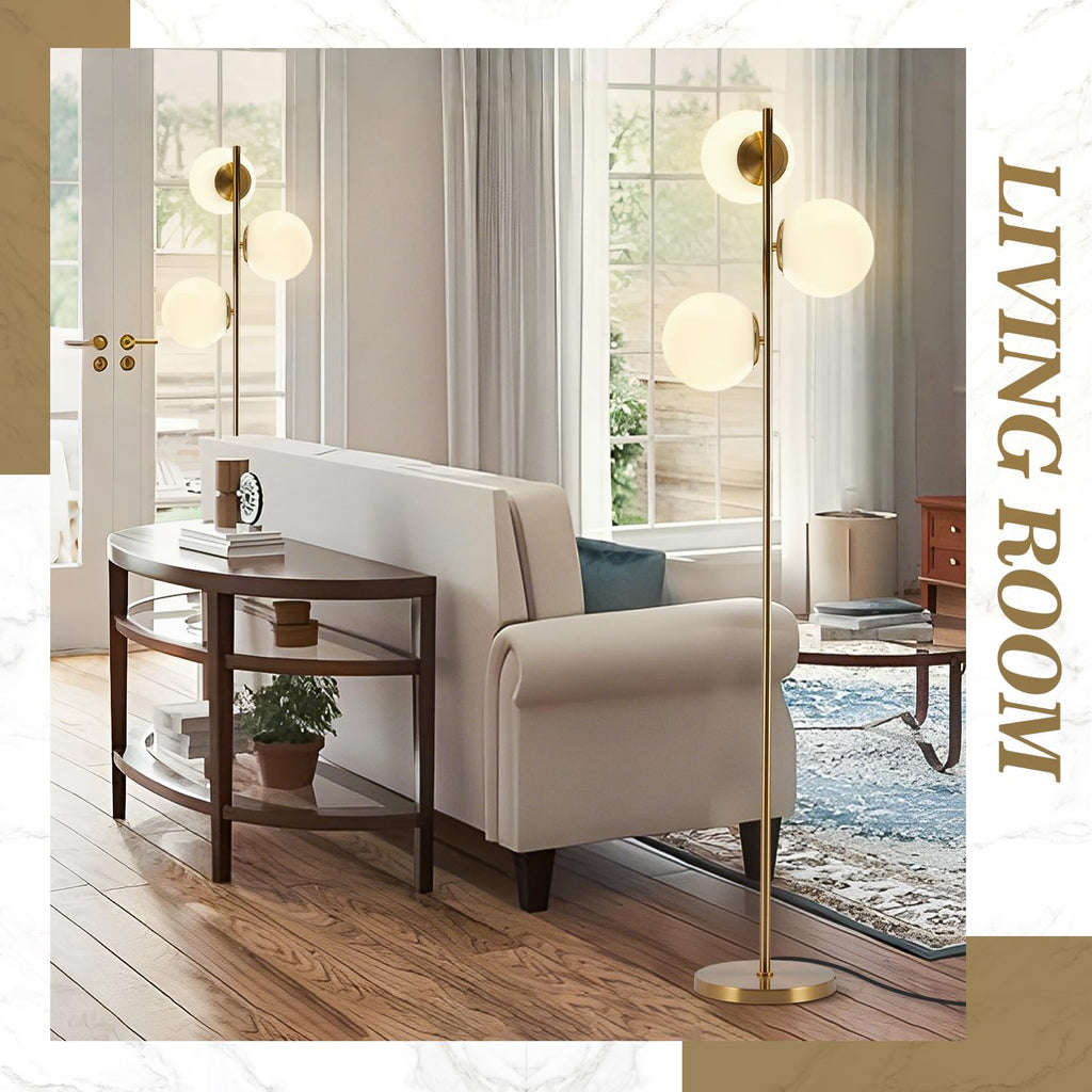 BOKT Gold 5-Light 67'' Tall Floor Lamp Smoked Glass Globes Standing Lamp