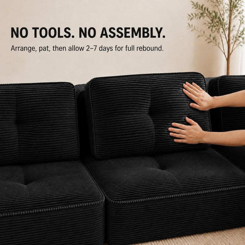 Camel Couch, Corduroy Couch, Boneless Modular Sectional Sofa Set, 5-Seat, Oversized