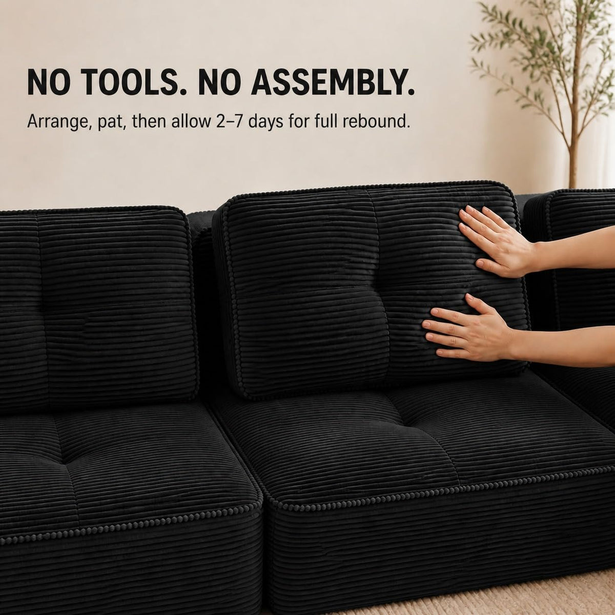 Camel Couch, Corduroy Couch, Boneless Modular Sectional Sofa Set, 5-Seat, Oversized
